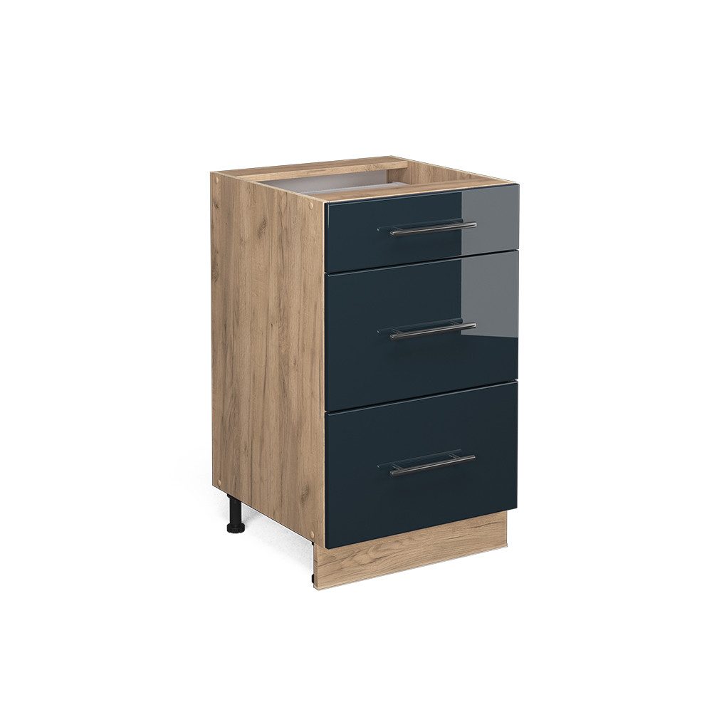 Vicco Unterschrank Fame-Line, Dunkelblau Hochglanz/Goldkraft Eiche, 50 cm ohne Arbeits... (1-St)