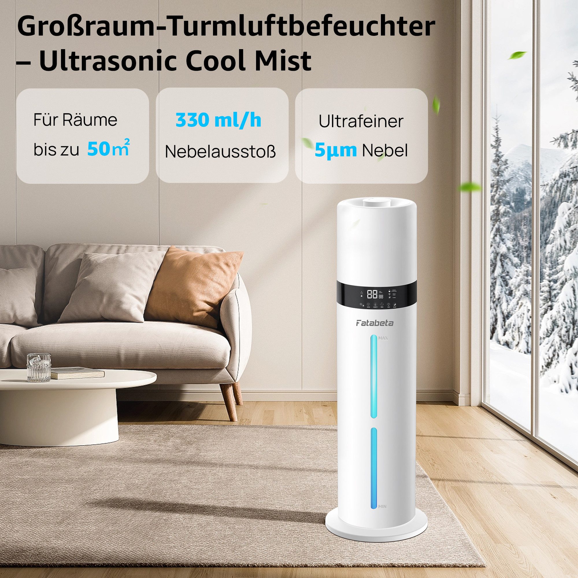 FATABETA Luftbefeuchter 9L Ultraschall Raumbefeuchter, mit Aroma-Diffusor, 9 l Wassertank, Bis 50m², Schlafmodus 32dB, Nachtlicht, Speicher, Timer, Fernbedienung