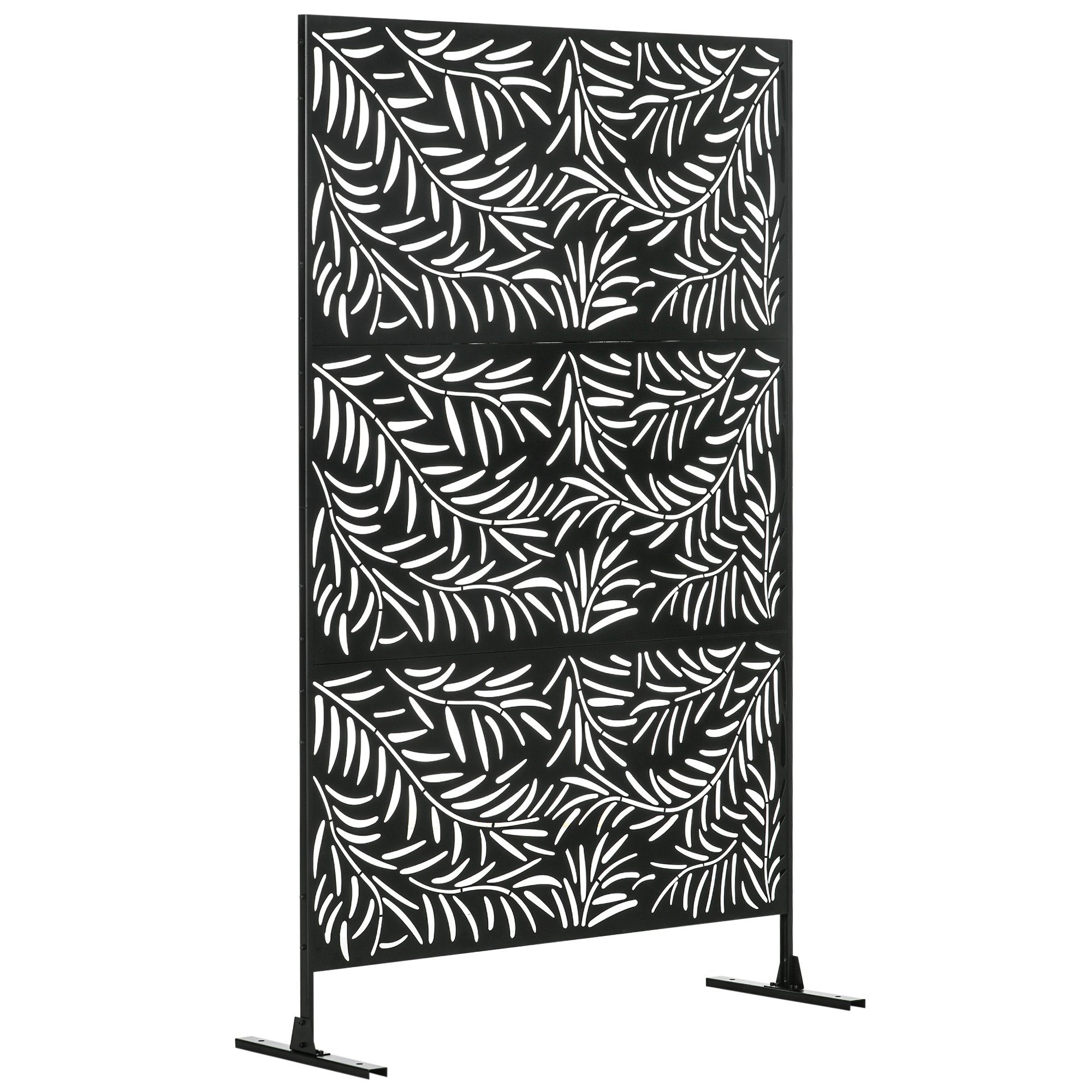 Outsunny Paravent wetterbeständig, Stahl, 122 cm x 45 cm x 198 cm, Schwarz (Set, 1 St., Paravent), mit Weidenblattmuster