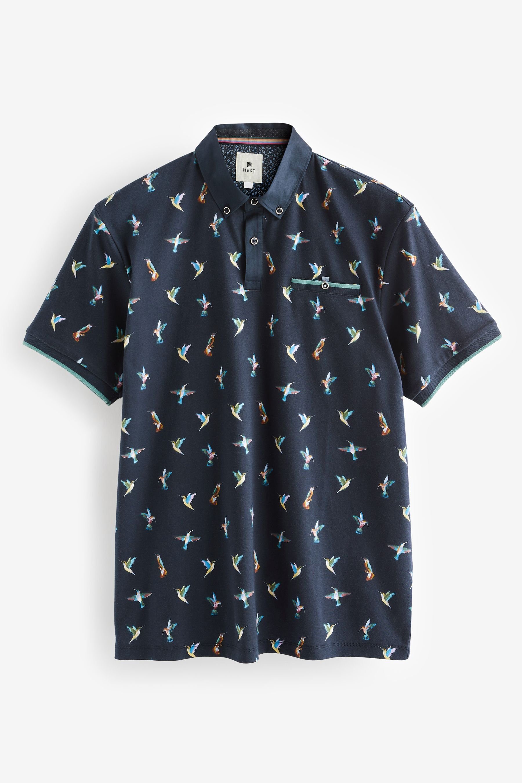 Next Poloshirt Bedrucktes Polo-Shirt (1-tlg) Navy Blue Hummingbird