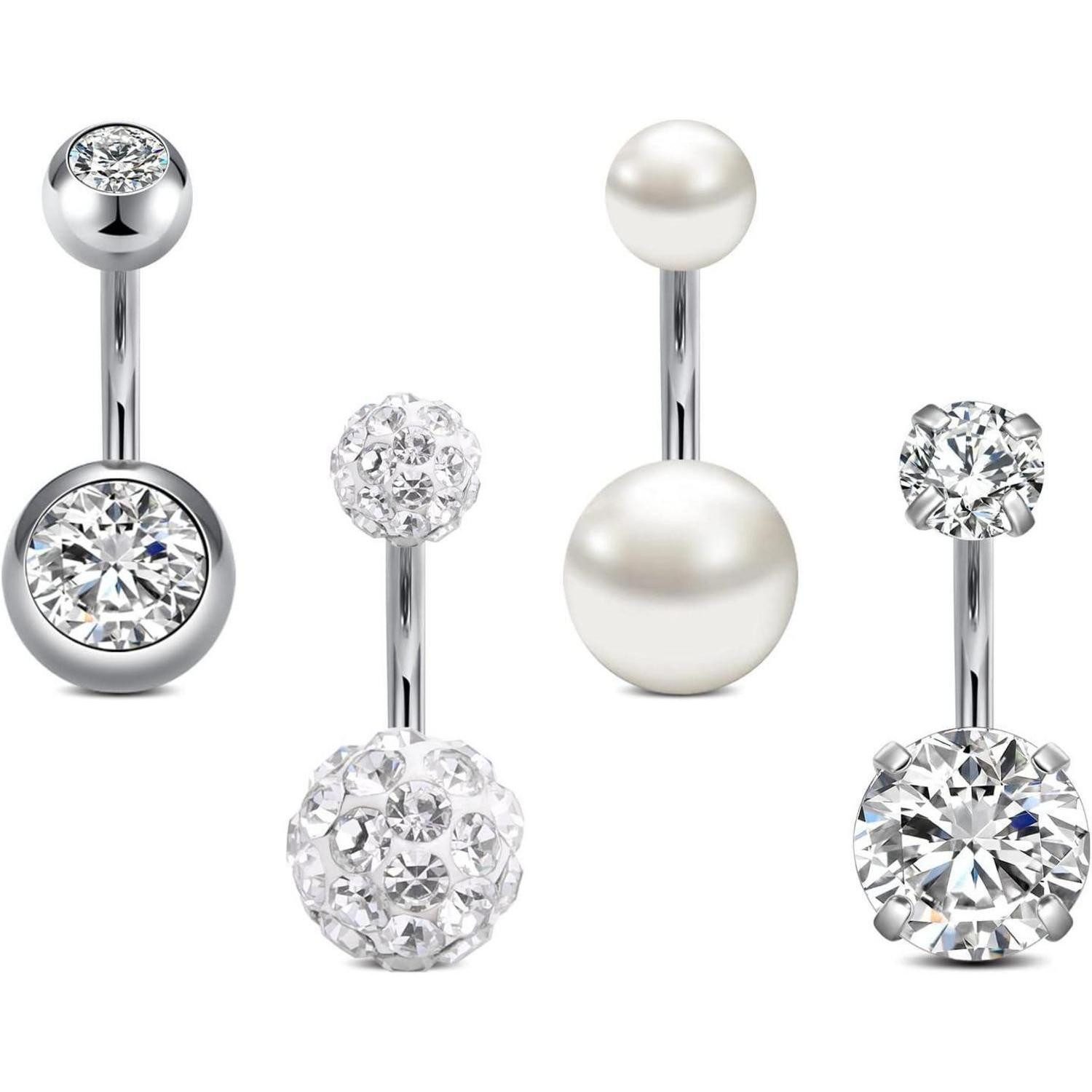 Bauchnabelpiercing Bauchnabelpiercing Chirurgenstahl CZ 4 Stück-14g (1,6 Mm)-8 Mm