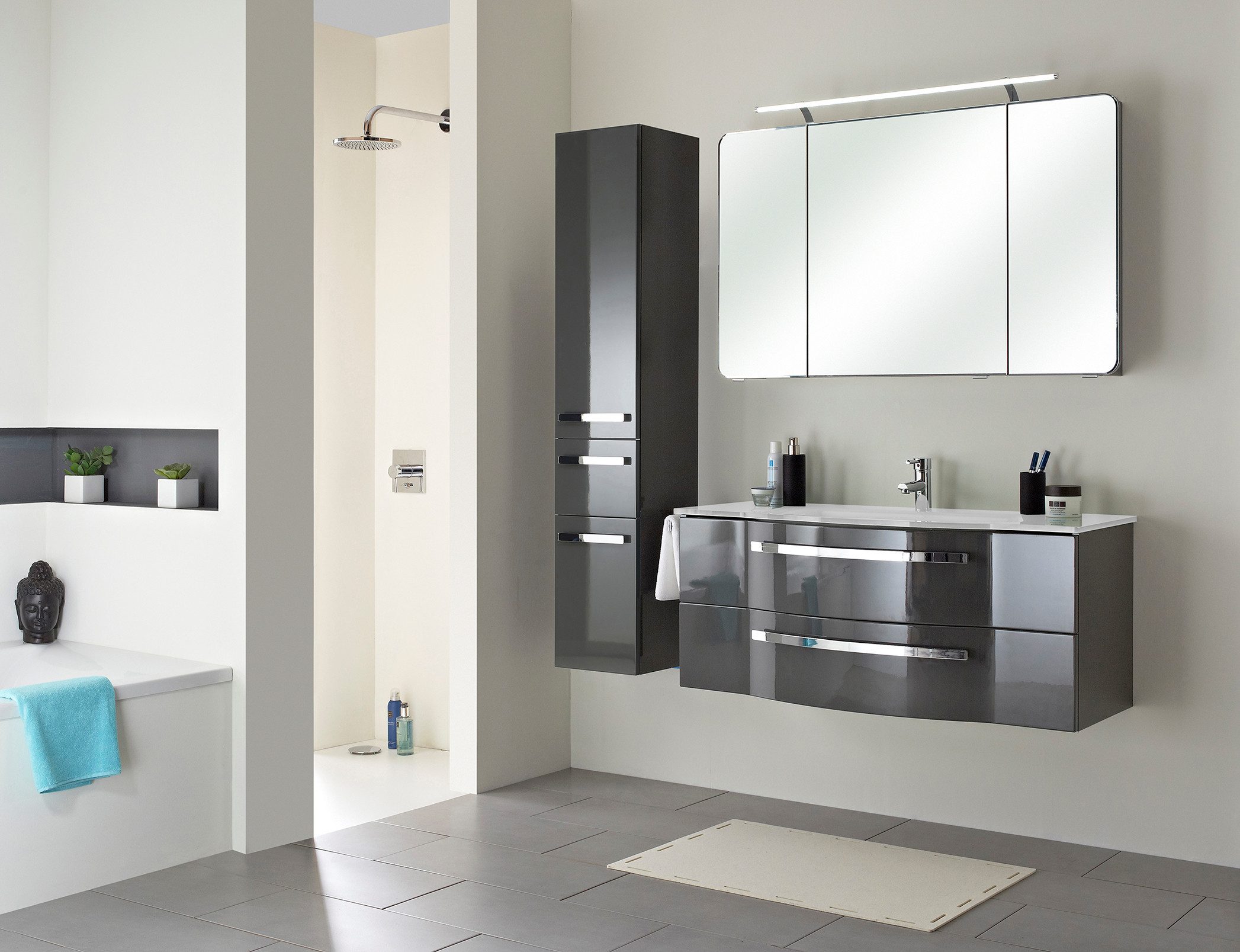 Saphir Waschtisch Serie 4005 Glas-Waschtisch mit Unterschrank, 117 cm breit, Waschplatz mit 2 Schubladen, Badmöbel-Set mit Waschtisch