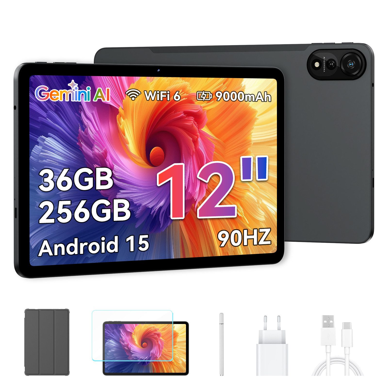 blackview 12” Mega2wifi Android 15 2K 90Hz Tablet (12", 256 GB, Android15, 2K, Android 15, 9000mAh, Gemini AI 2.0, PC Mode 2.0, Face ID)