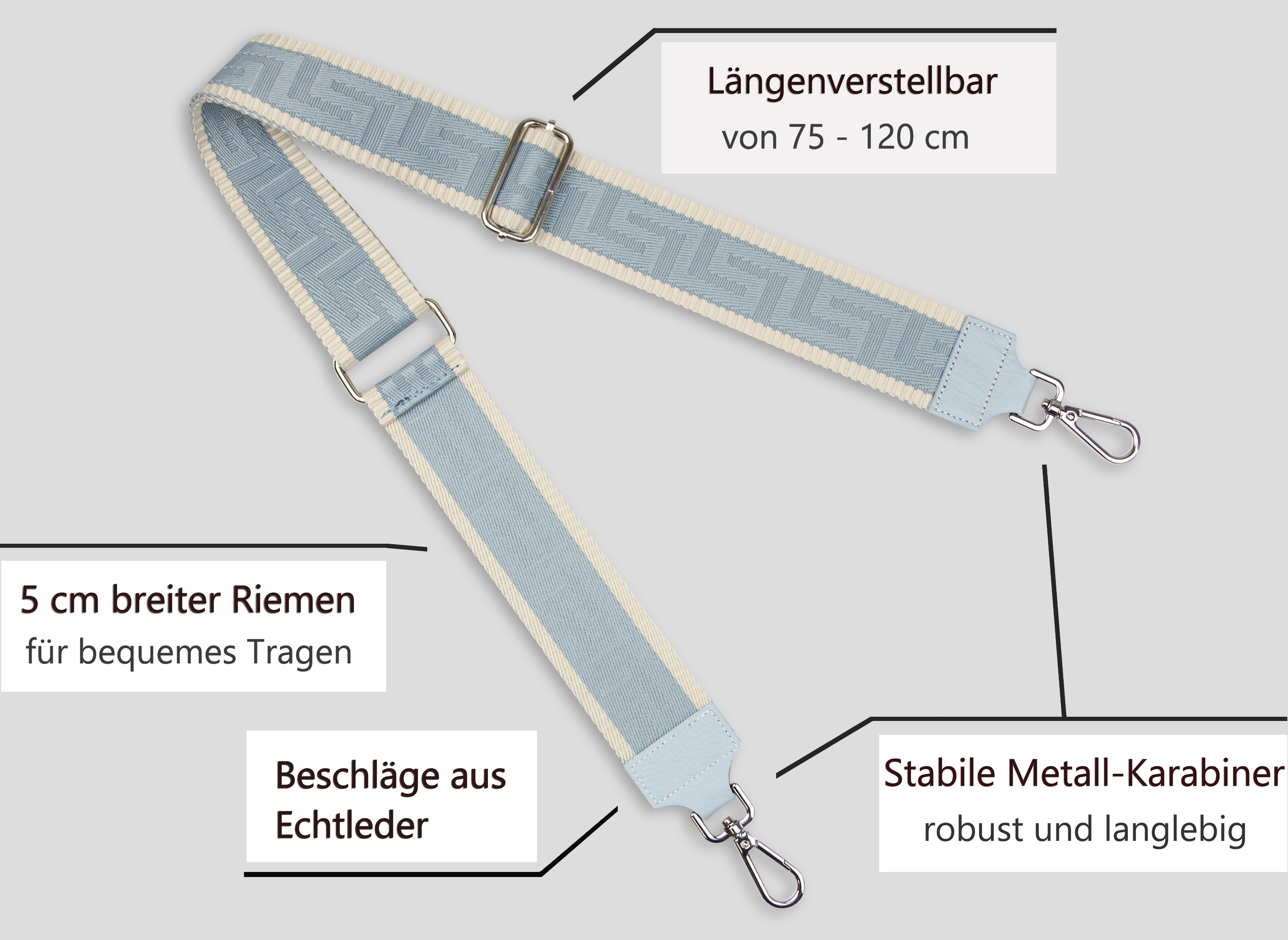 Frentree Schultergurt Gurt, für ITALY, Schulterriemen S Taschen, IN breiter Hellblau MADE Muster: 5cm verstellbarer