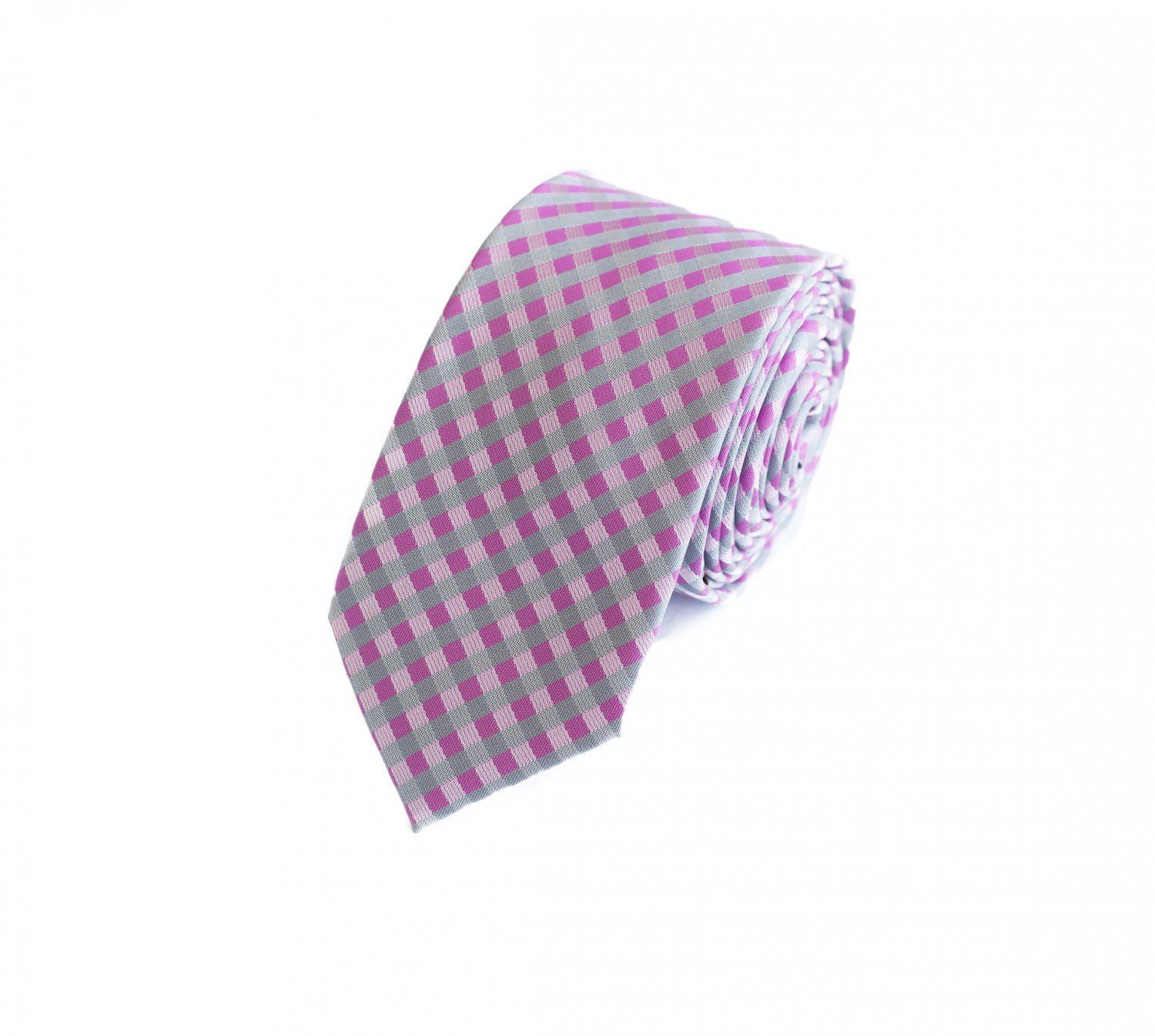 Fabio Farini Krawatte Herren Krawatte Rosa - verschiedene Rosa Männer Schlips in 6cm (ohne Box, Kariert) Schmal (6cm), Rosa Hellgrau - Brandywine/Tarnished/Silver