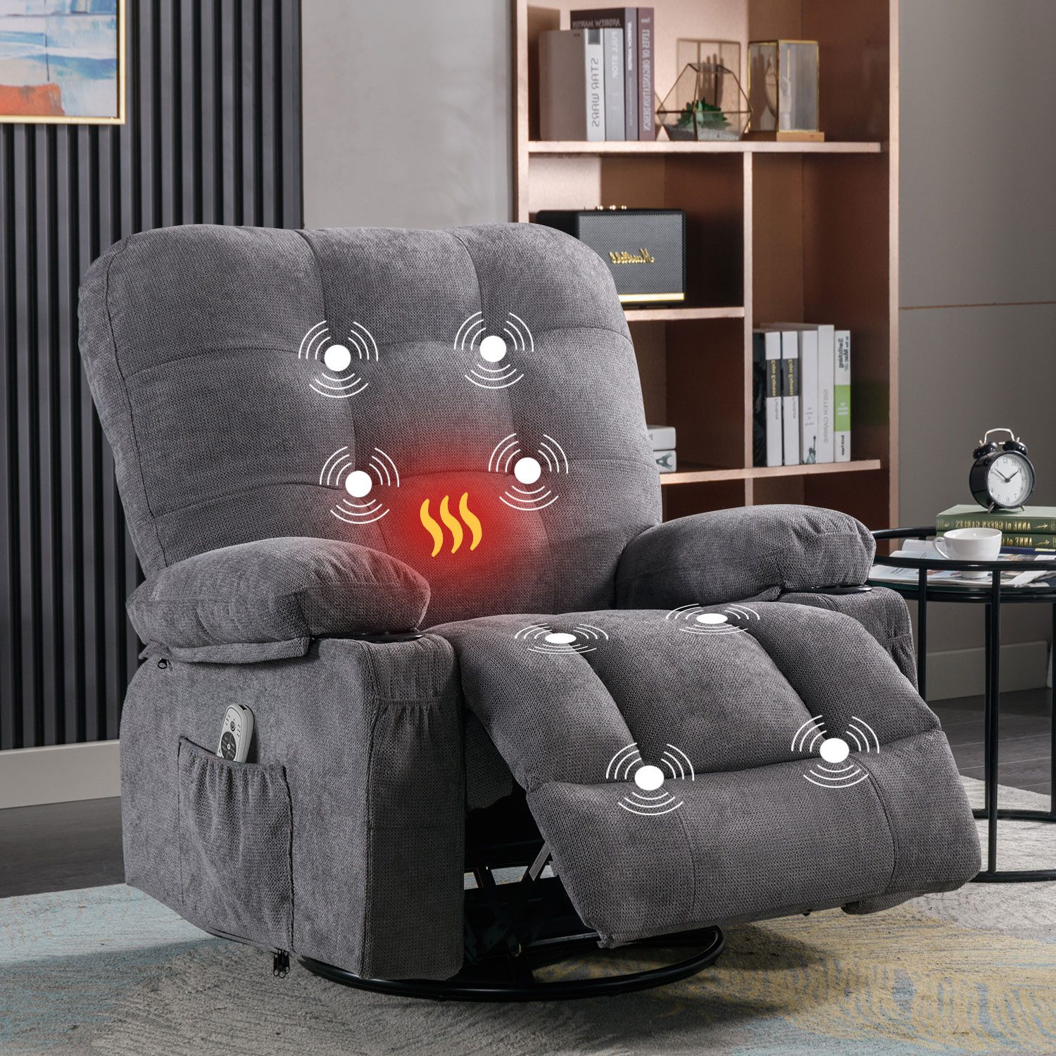bosmiller Relaxsessel Elektrisch Fernsehsessel Verstellbar Massagesessel mit Liegefunktion (1-St), Ergonomisch Heizung Sessel mit Getränkehalter