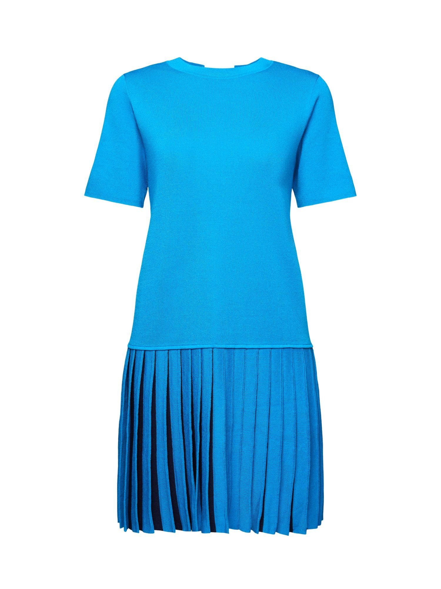 Esprit Minikleid BLUE Plissiertes Minilänge T-Shirt-Kleid in