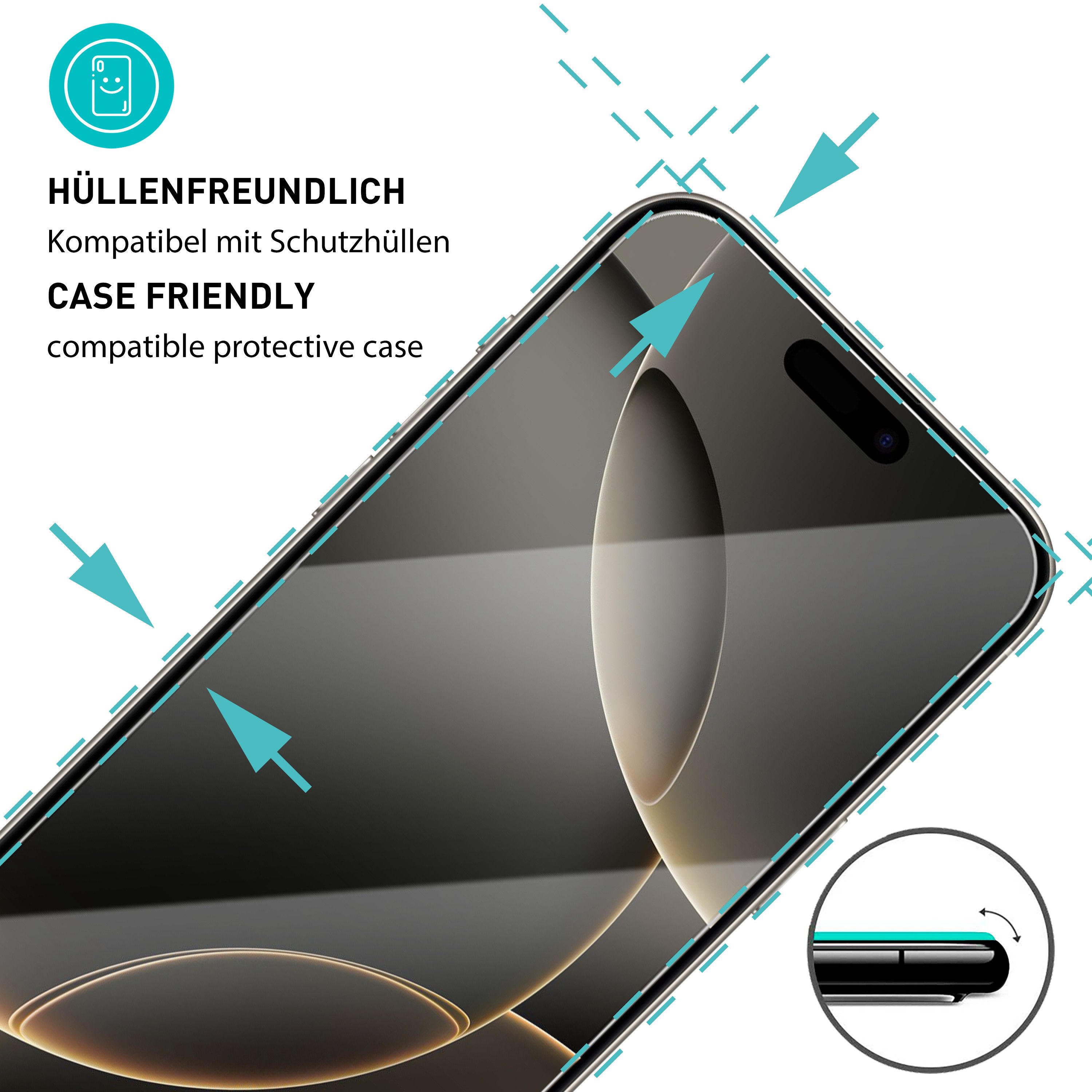 smartect Displayschutzglas Schutzglas Panzerfolie Klar für iPhone 16 Pro Max, Set, 3 Stück, (Display + Kamera) Schutzfolie inkl. Anbringhilfe