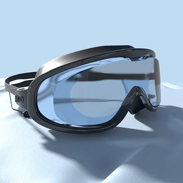 Cbei Schwimmbrille Schwimmbrille Große Rahmen Wasserdicht Anti-Beschlag Schutzbrille, (Schwimmbrille + Badekappe + Ohrstöpsel, 1-St., mit einstellbarem Riemen), Anti-Beschlag-Technologie, UV 400