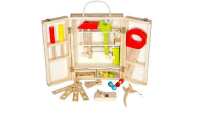 Glow2B Spielwerkzeugkoffer Holzwerkzeugkoffer, (25-teilig, 25-tlg), aufklappbare und wiederverschließbare