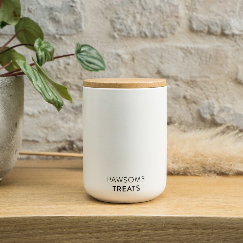 LucyBalu Futterbehälter Luftdichte Katzenfutter- & Leckerlidose aus Keramik mit Bambus-Deckel