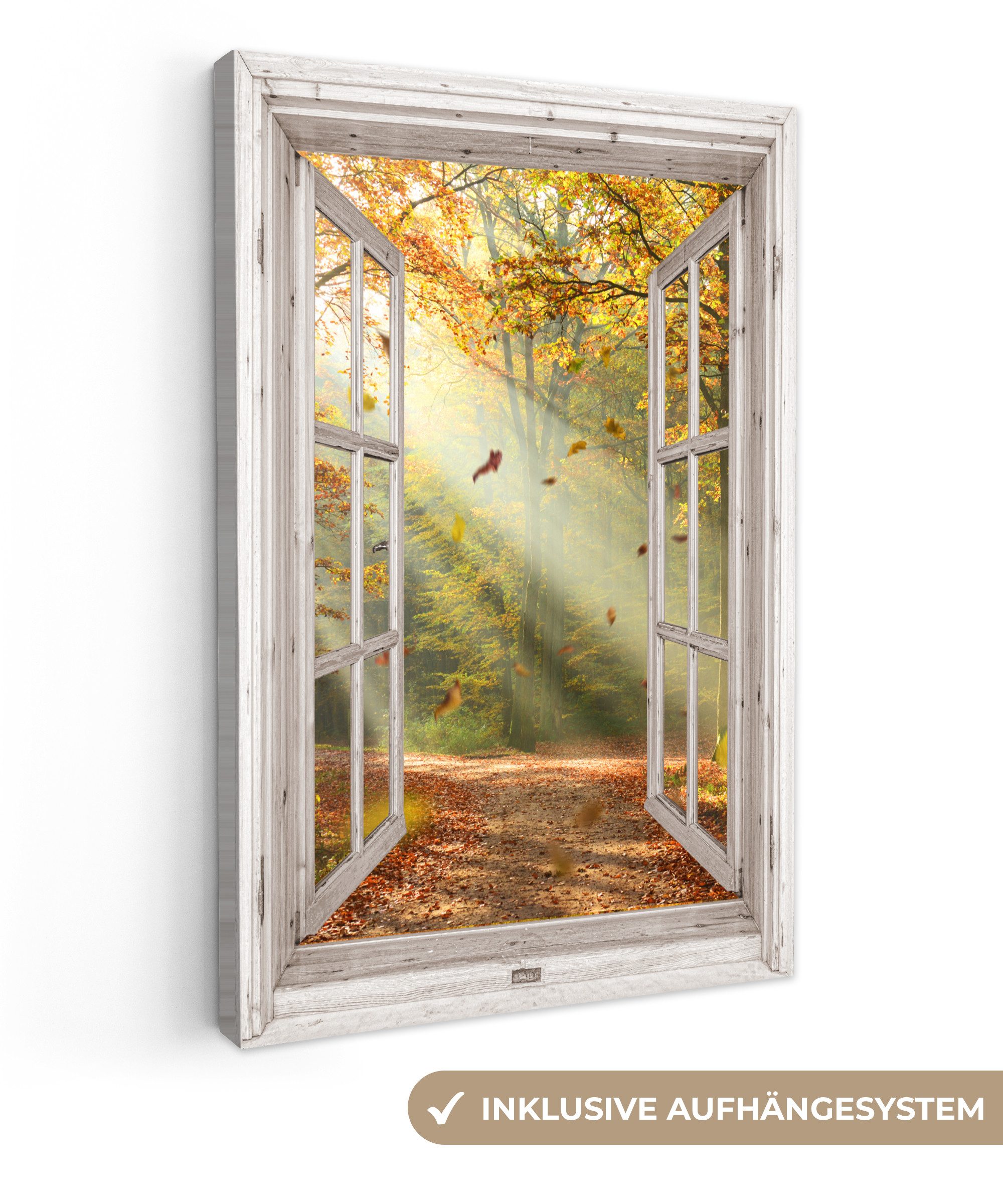 OneMillionCanvasses® Leinwandbild Wald - Bäume - Herbst - Sonne - Herbstblä günstig online kaufen