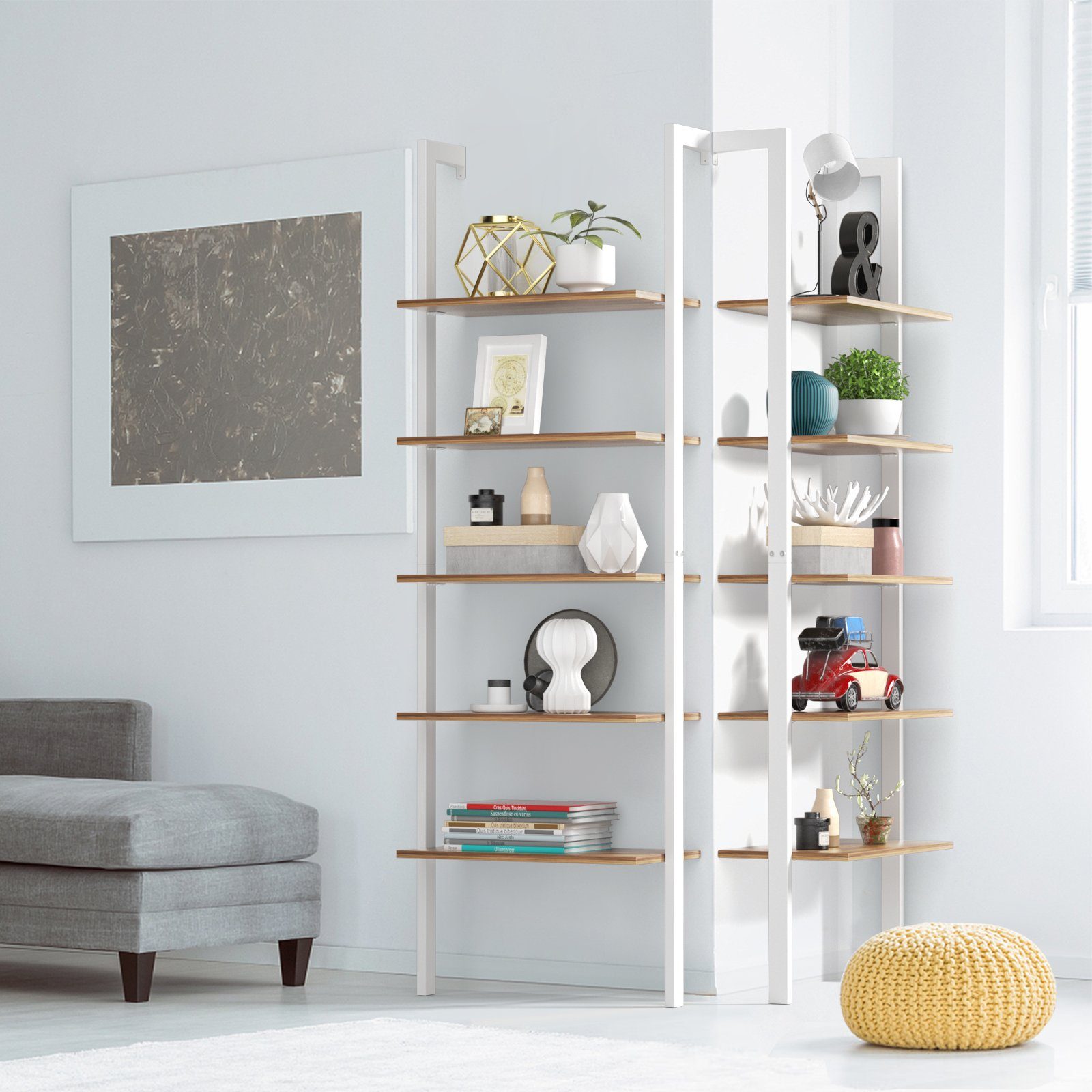 COSTWAY Leiterregal Bücherregal, 5-stufig, mit Metallrahmen, günstig online kaufen