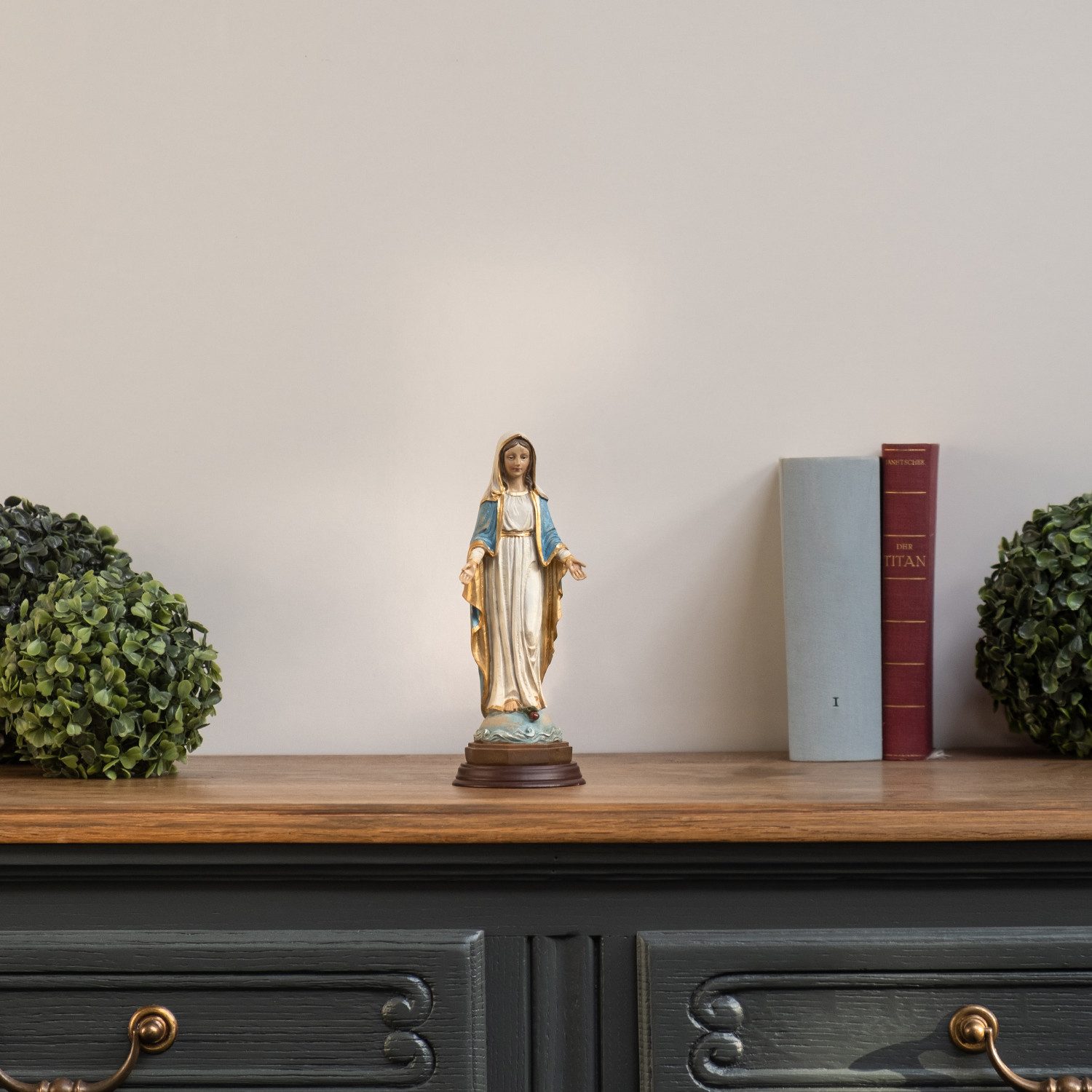 Moritz Dekofigur Jungfrau Maria Statue 21,5 cm – Marienfigur mit blau-goldenem Gewand, Polyresin Figuren Deko Geschenk Geometrische TierFigur Modern Skulptur