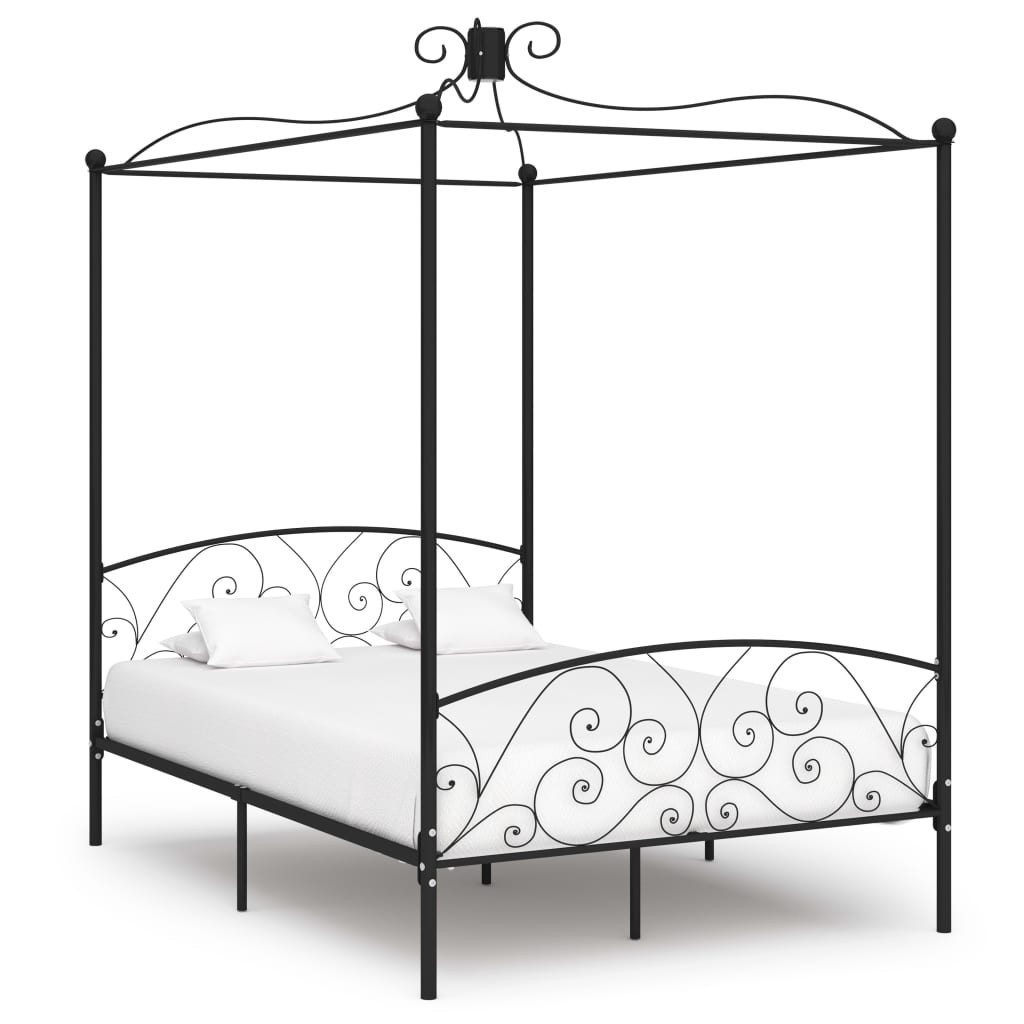 Bettgestell Himmelbett-Gestell Schwarz Metall 140 x 200 cm