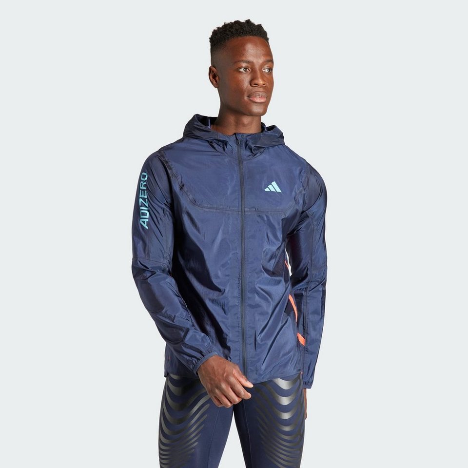 adidas Performance Laufjacke ADIZERO LIGHTWEIGHT LAUFJACKE, Durchgehender  Reißverschluss; Kapuze mit weitenregulierbarem Kordelzug