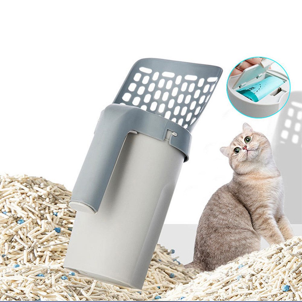 Srvillg Katzentoilette Katzenstreuschaufel mit Halterung, mit Abfallbehälter,Nachfüllbeutel