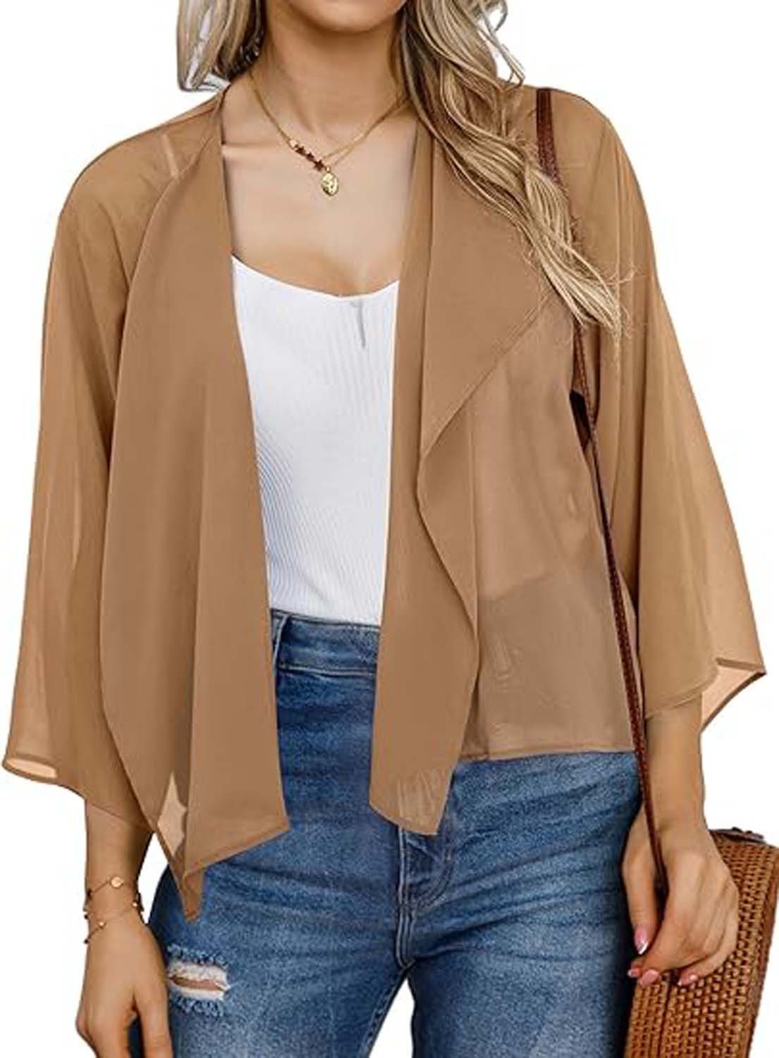Oemmn Bolero Damen Chiffon Elegant Bolerojacke Leicht Luftig Jäckchen 3/4