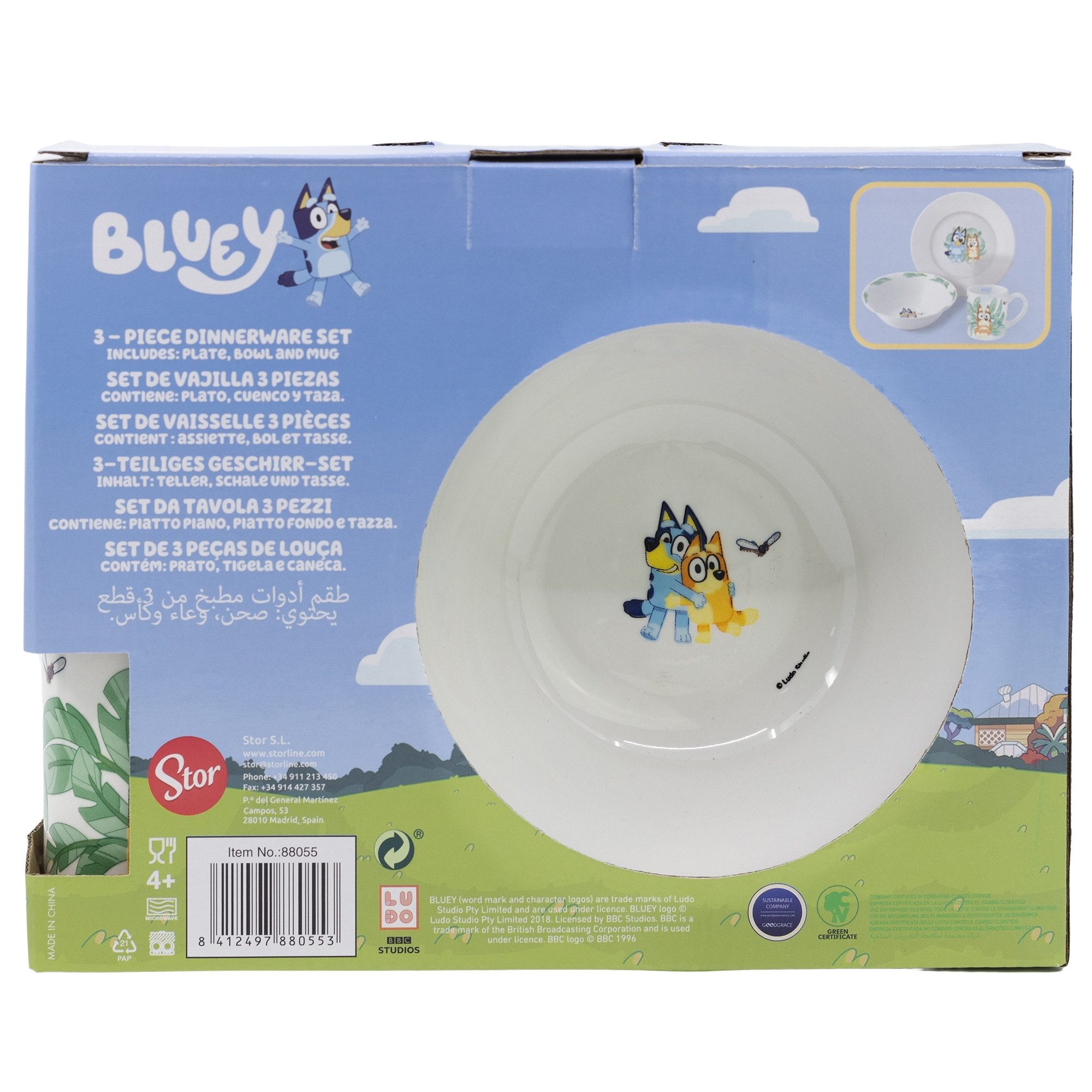 Bluey Kindergeschirr-Set Bluey und Bingo Kinder Geschirr Set Keramik Teller Schüssel Tasse (3-tlg), 1 Personen, Keramik