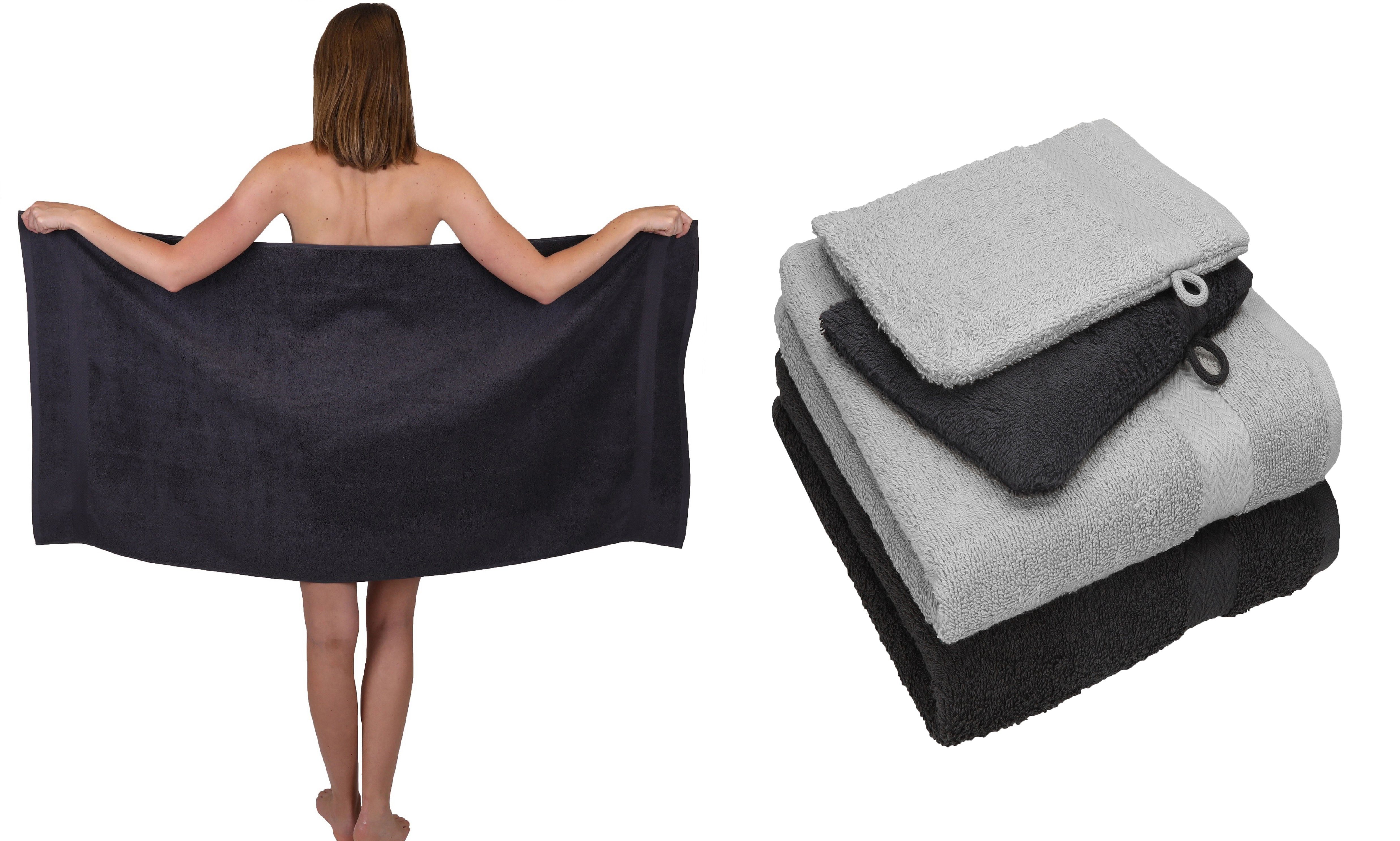 Betz Handtuch Set 5 TLG. Handtuch Set SINGLE PACK 100% Baumwolle 1 Duschtuch 2 Handtücher 2 Waschhandschuhe, 100% Baumwolle graphit grau und silber grau