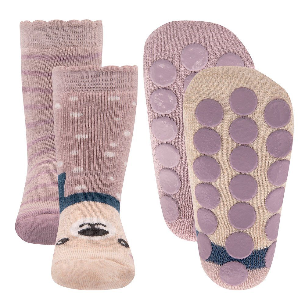 Ewers ABS-Socken Stoppersocken ABS Teddygesicht/Mausezähnchen (2-Paar) rosenrauch