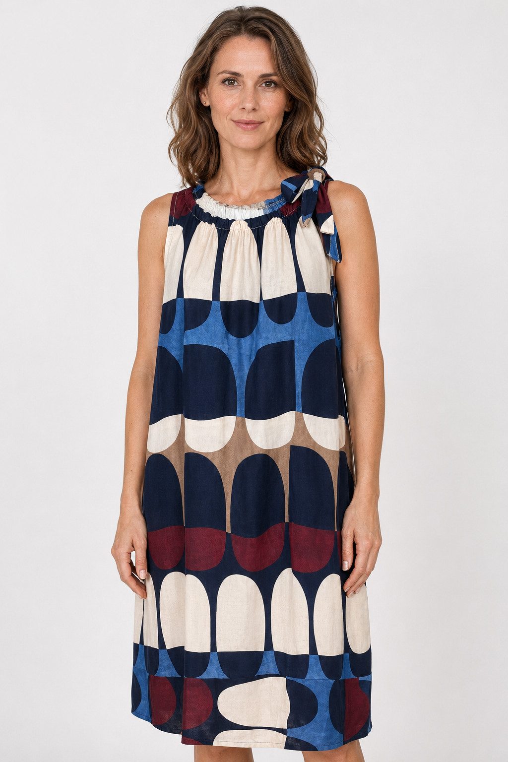ITALY VIBES Sommerkleid - weiches Etuikleid mit abstraktem Print und Band - Damenkleid ONE SIZE - passend von Größen S bis L