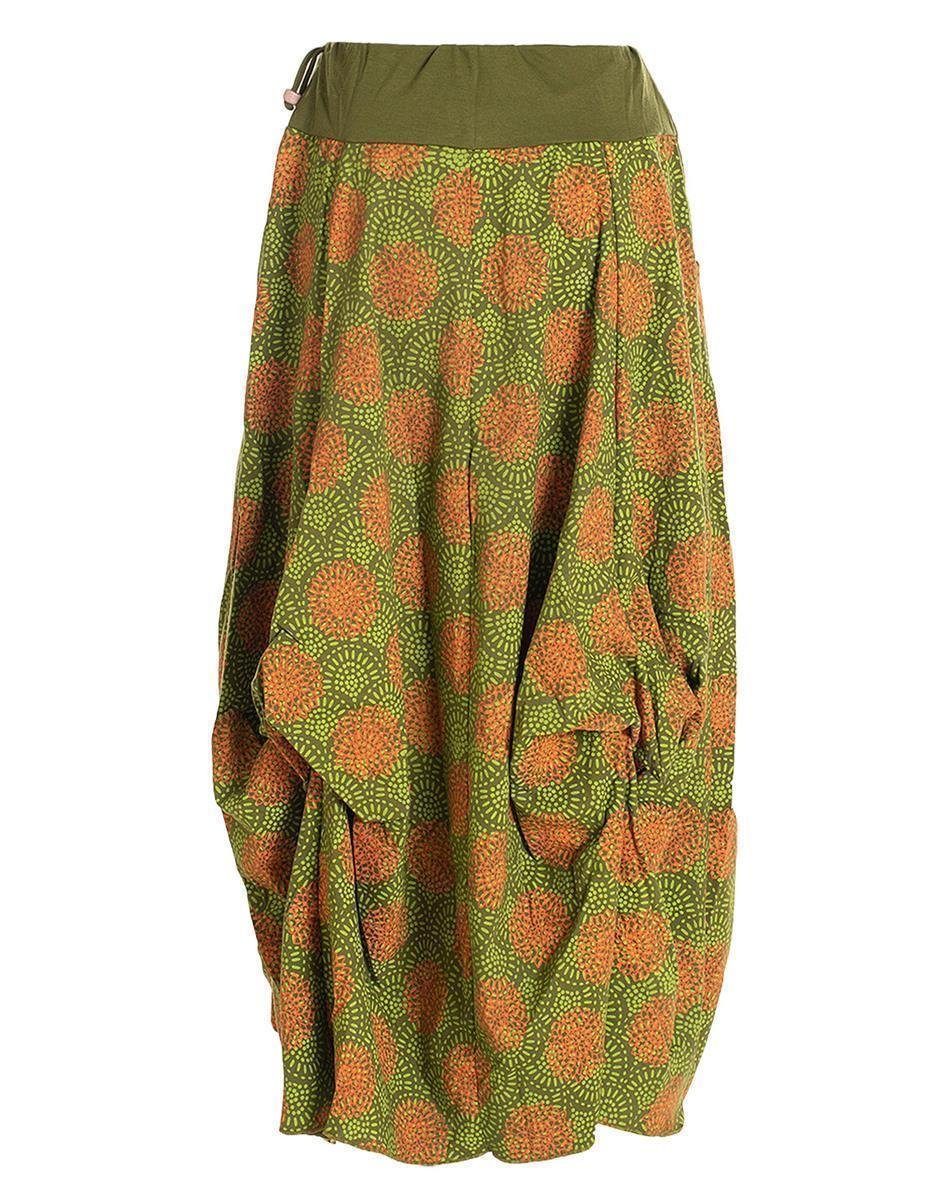 Vishes Maxirock Langer Damen Ballon-Rock Pump-Rock Baumwolle Blüten-Muster Retro Style, Sweat-Rock