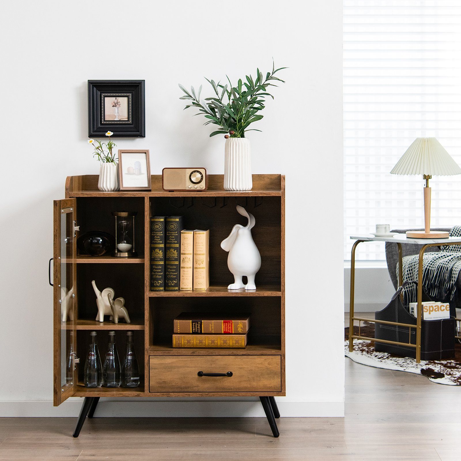 COSTWAY Weinschrank Barschrank mit 8 Flaschenregalen, Glashaltern, Schublad günstig online kaufen