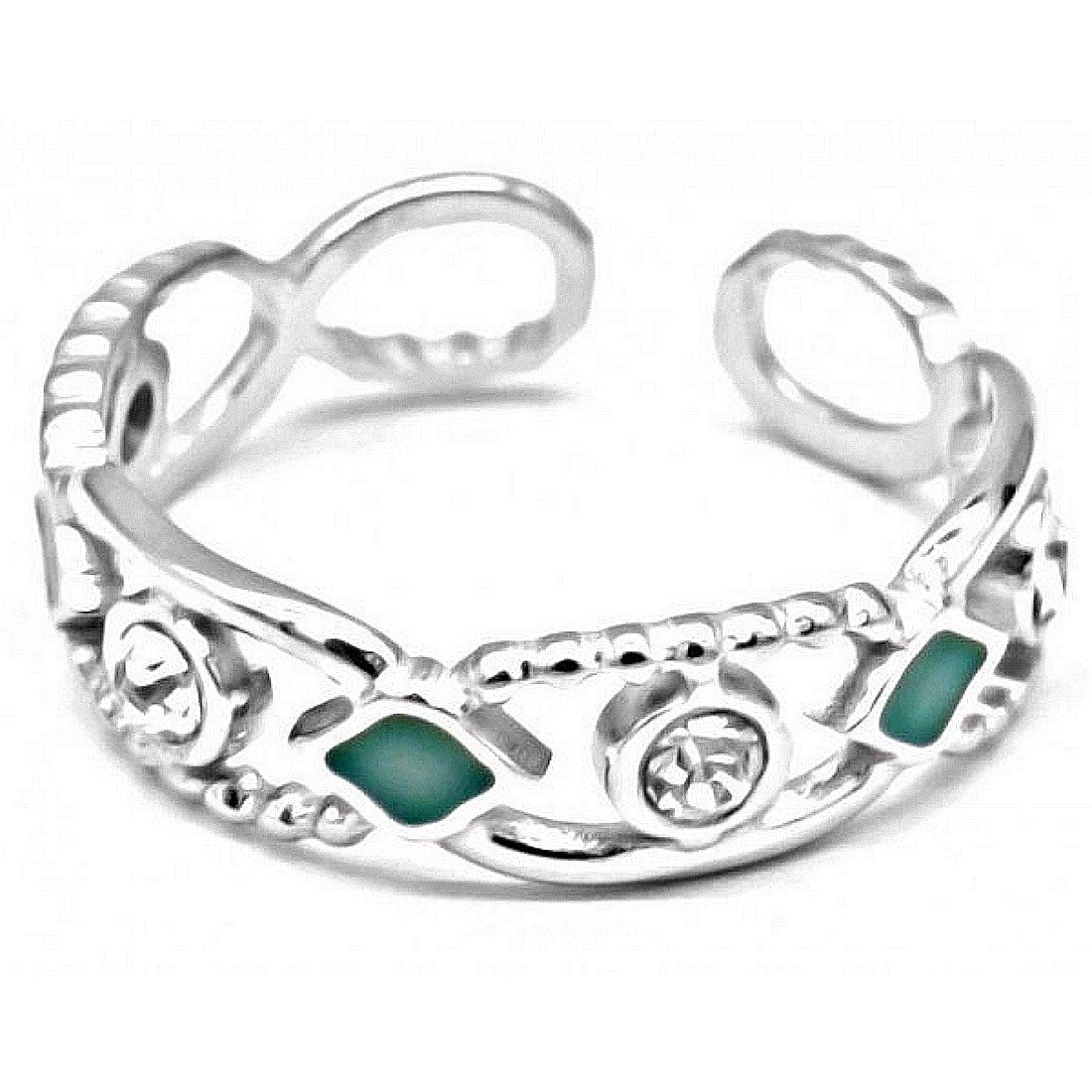 KARMA Fingerring Damenring silber Edelstahl mit grünen Steinen Kristalle verstellbar, Ring Damen Silberring Fingerring