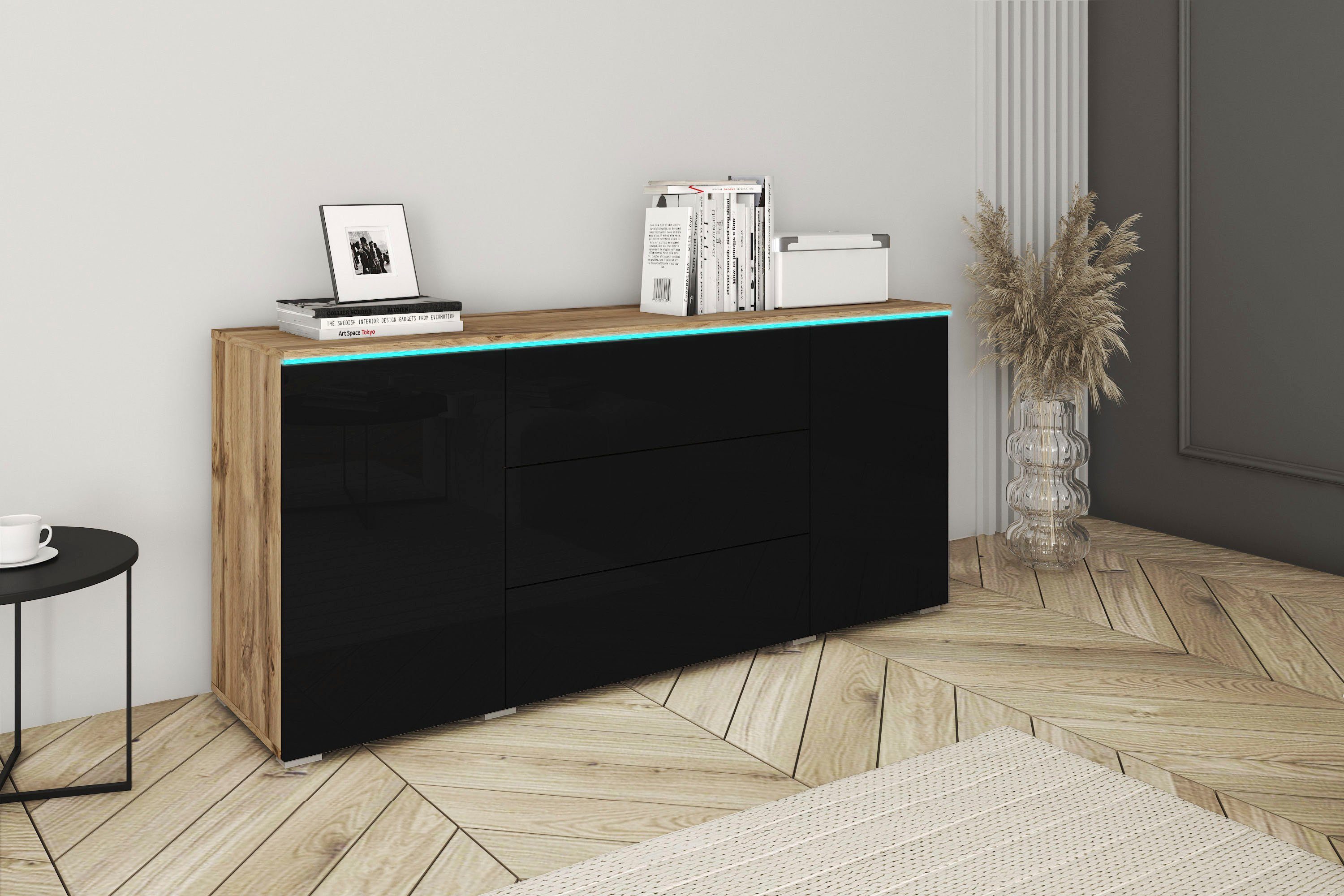 Vera, INOSIGN eichefarben votan/schwarz cm Breite 150 Sideboard Hochglanz