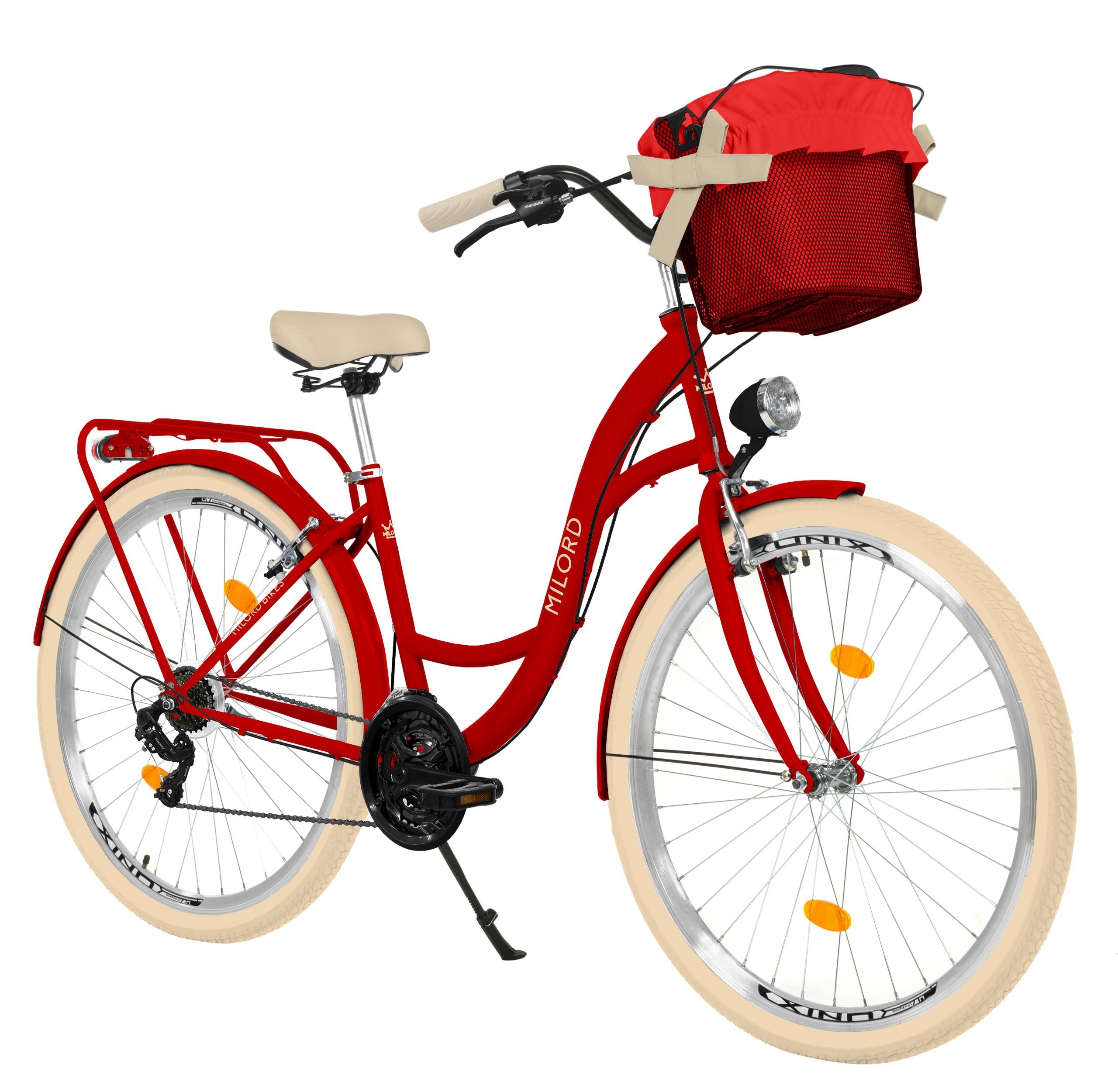 Milord Cityrad Damenfahrrad Citybike Mit Metallkorb Fahrrad, 26/28 Zoll, 21-Gang, 21 Gang, (Fahrradständer, Gepäckträger, Klingel, Korb, Kotflügel)