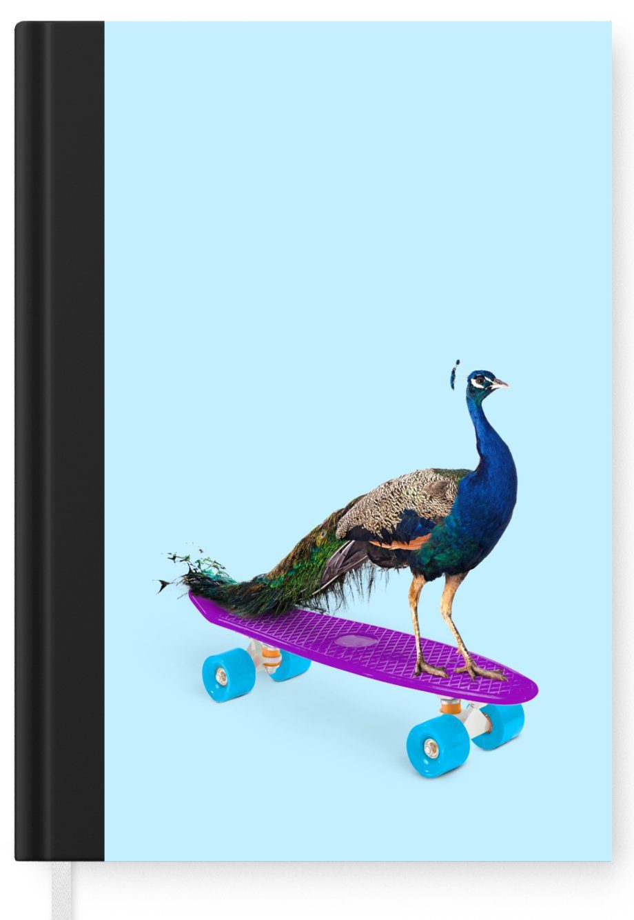 98 Skateboard - MuchoWow Seiten, - Tiere Blau A5, Lustig, Merkzettel, Notizheft, - Pfau Notizbuch Tagebuch, Journal, - Haushaltsbuch