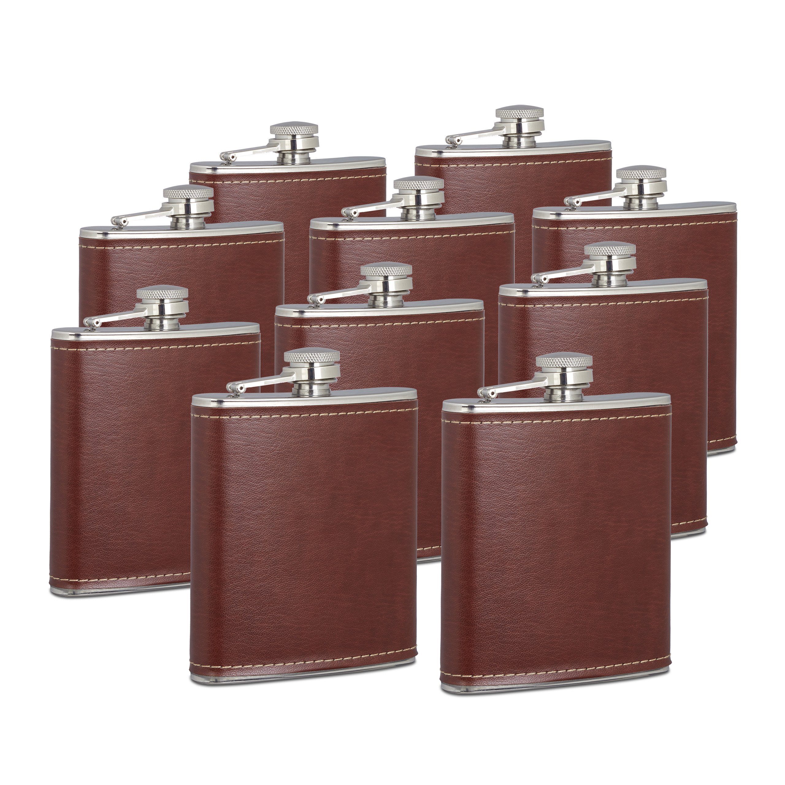 Flachmann 10 x Flachmann 200ml mit Kunstleder