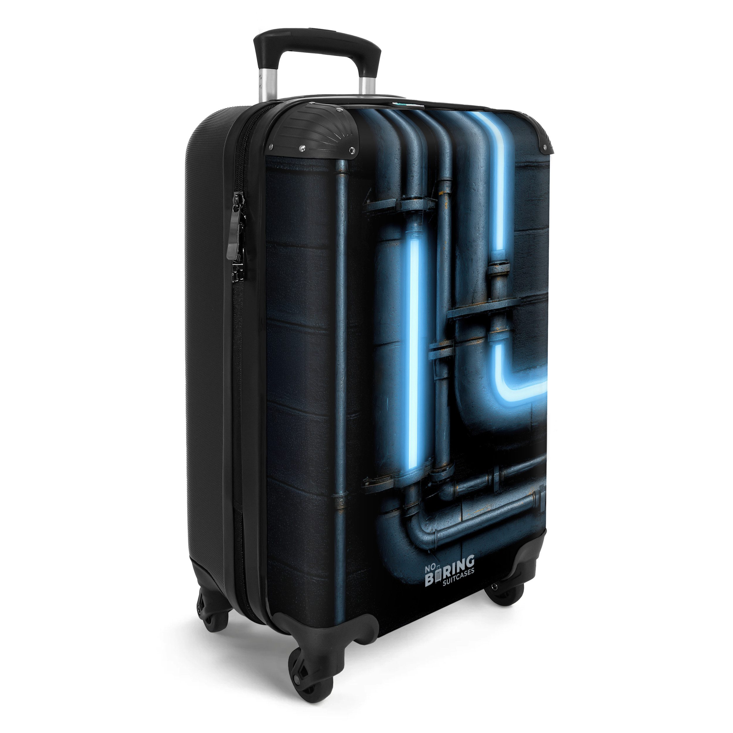NoBoringSuitcases.com© Hartschalen-Trolley Leuchtstoffröhren auf schwarzer günstig online kaufen