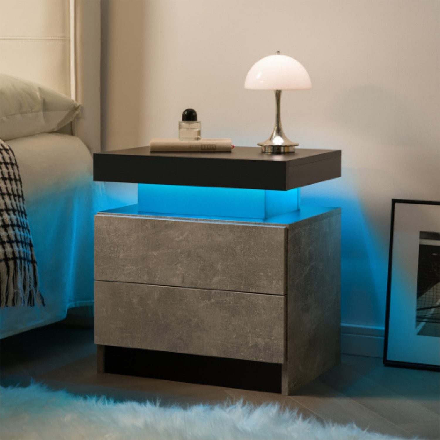 ANYSUN Nachtkonsole Nachttisch mit LED, Nachtkonsole mit 2 Schubladen & Stauraum, Mit einstellbarer Lichtfarbe, für Schlaf-, Wohn-, Büro- & Gästezimmer