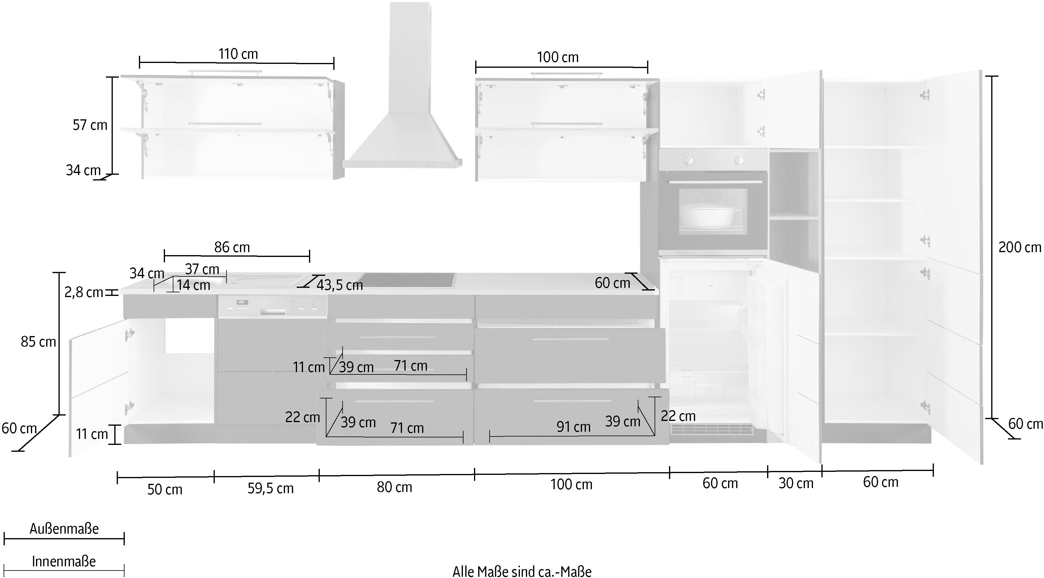 KOCHSTATION Küchenzeile KS-Wien, Breite 440 cm, wahlweise mit E-Geräten und Induktion