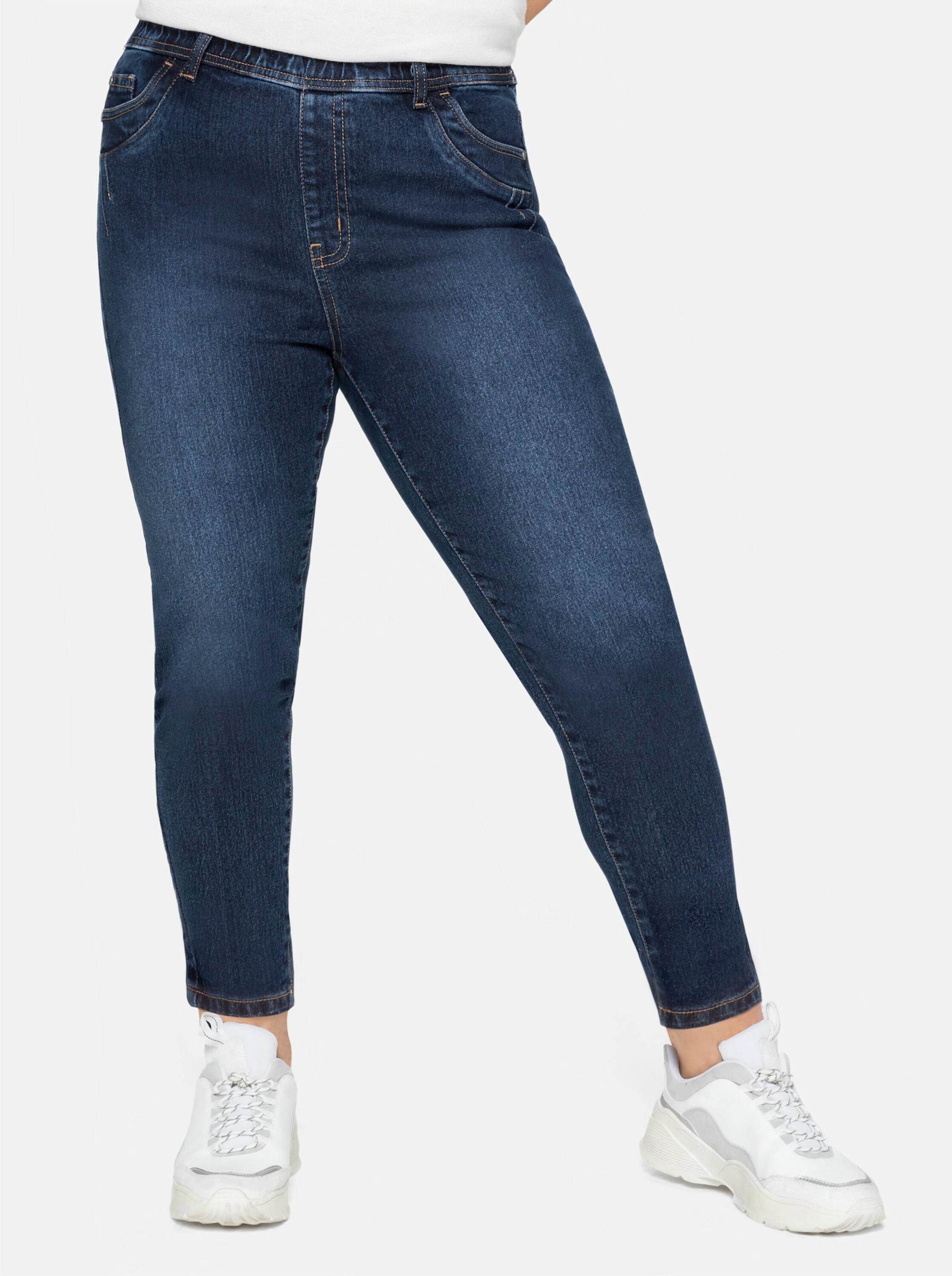 Sheego Bequeme Jeans Stretch-Jeans normal mit Gummibund und Gürtelschlaufen – Bild 4 von 5