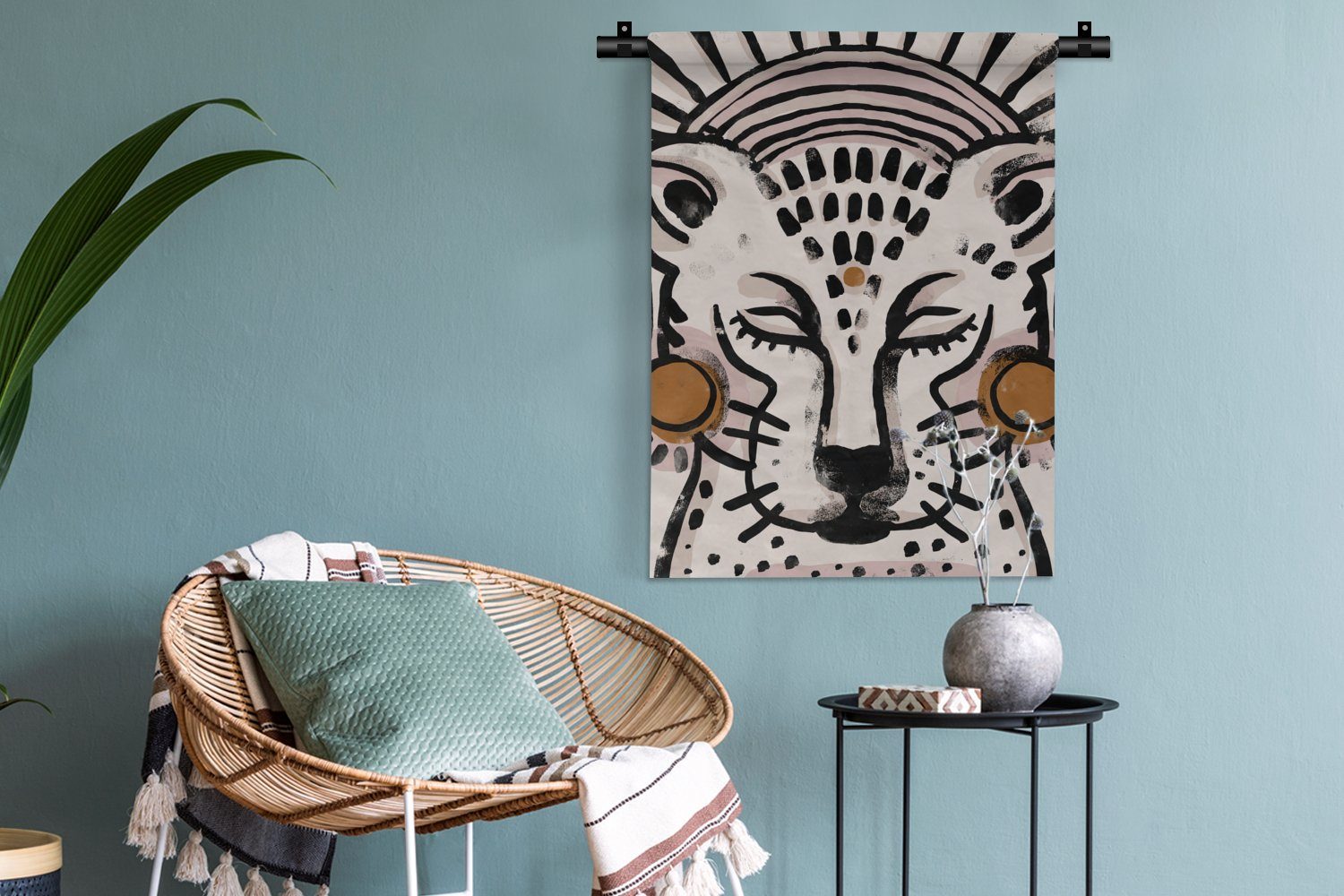 - Gemälde, Wanddekoobjekt Wand, MuchoWow - - der an Wohnzimmer, Weiß Tiger Tapisserie, Deko für Schlafzimmer Tiere