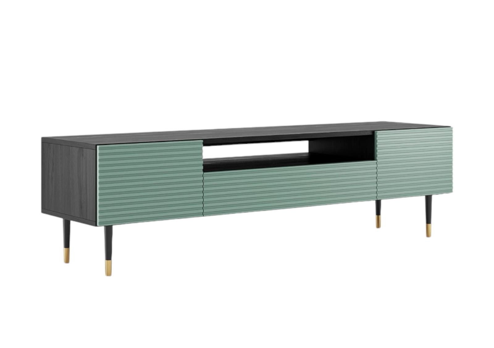 Compleo TV-Schrank Luxus TV-Kommode DESIGNO, Schwarz/ grün, mit gerillten Fronten