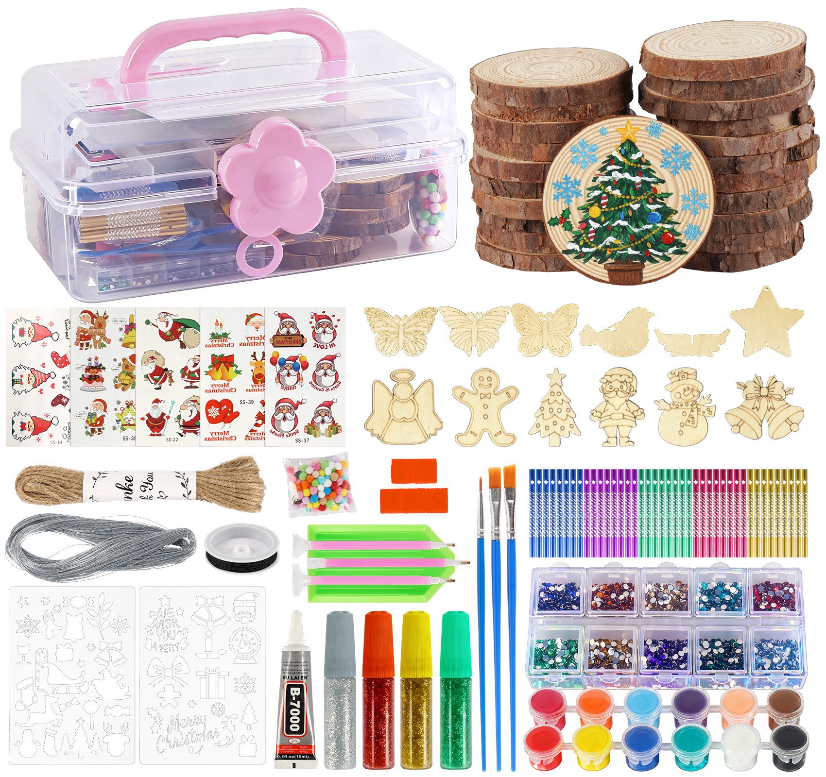 ElitVita Christbaumschmuck 22 Stück Holzscheiben, 8-9cm, mit 8 Stück Windspiel Bastelset (22-tlg), Unbehandeltes Naturholz, für Weihnachtsbaum Weihnachtsdeko Handwerk