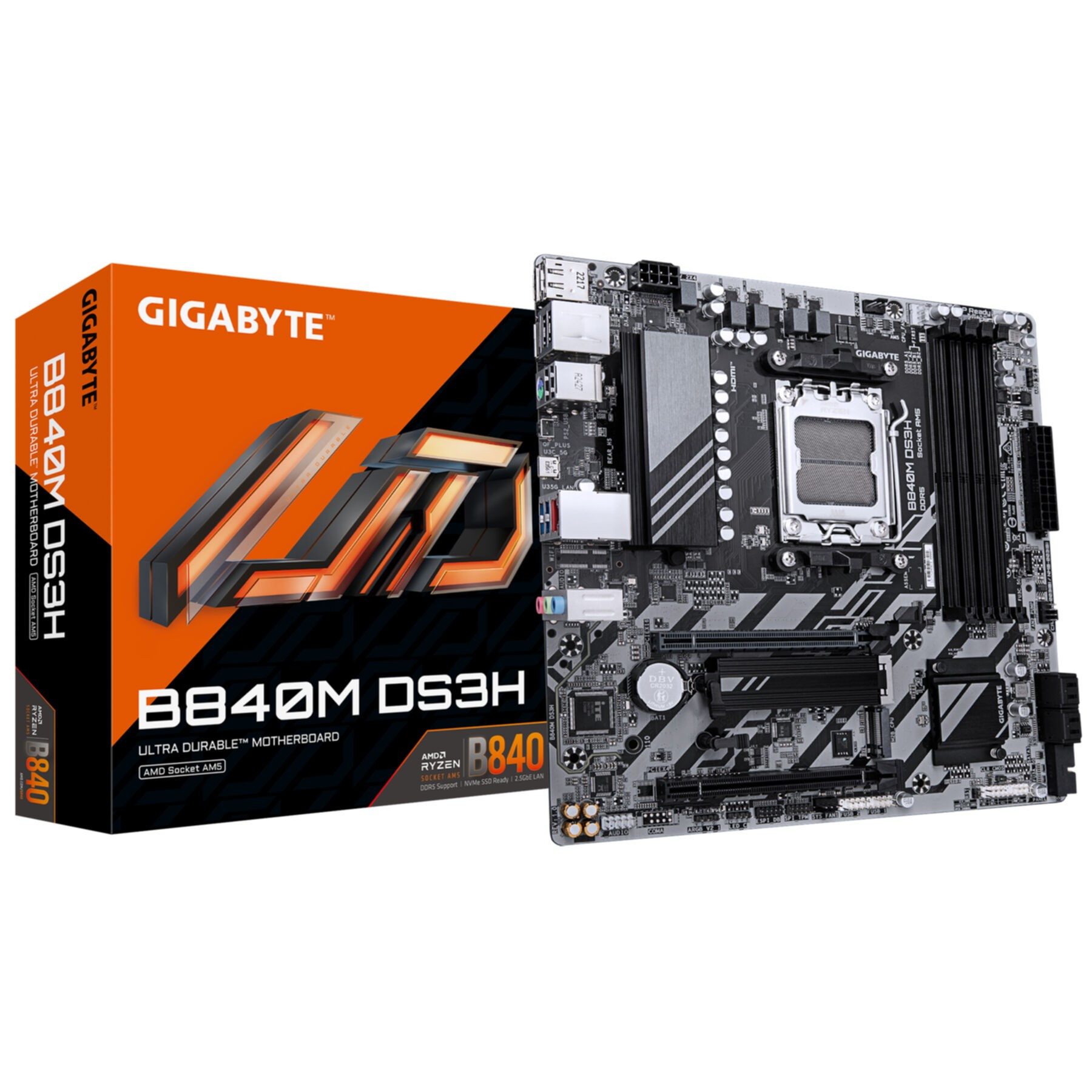 Gigabyte B840M DS3H Mainboard – AMD Ryzen 9000 CPUs, 8+2+2 Phasen VRM, bis zu 8 Mainboard