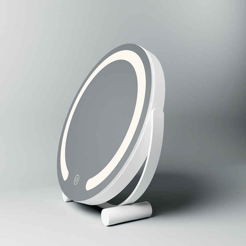 WDWRITTI Spiegel LED Kosmetikspiegel Schminkspiegel Rund (Tischspiegel, 3000/4000/6500K, Helligkeit 10%-100% dimmbar), 360° Drehbar, energiesparender