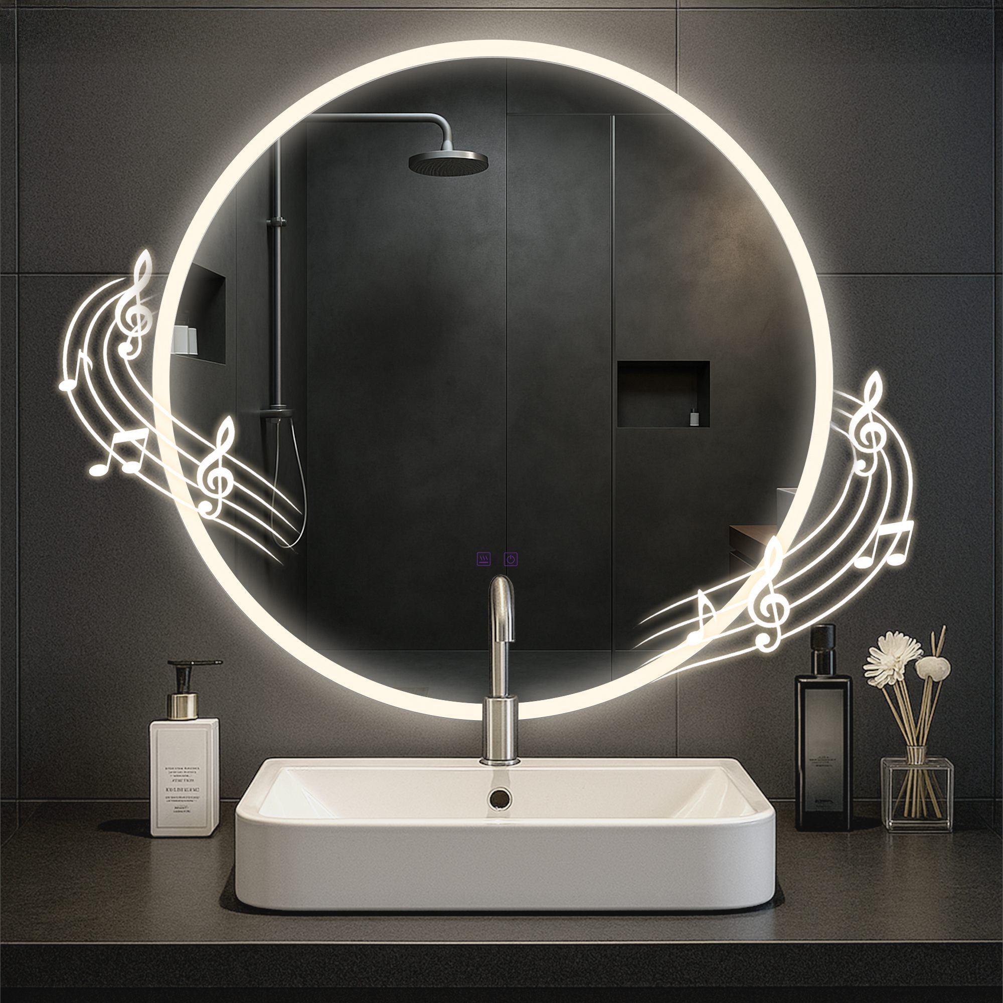 CLP Wandspiegel Laconia (1er), Bluetooth-Lautsprecher, Anti-Fog, LED-Licht, IP44