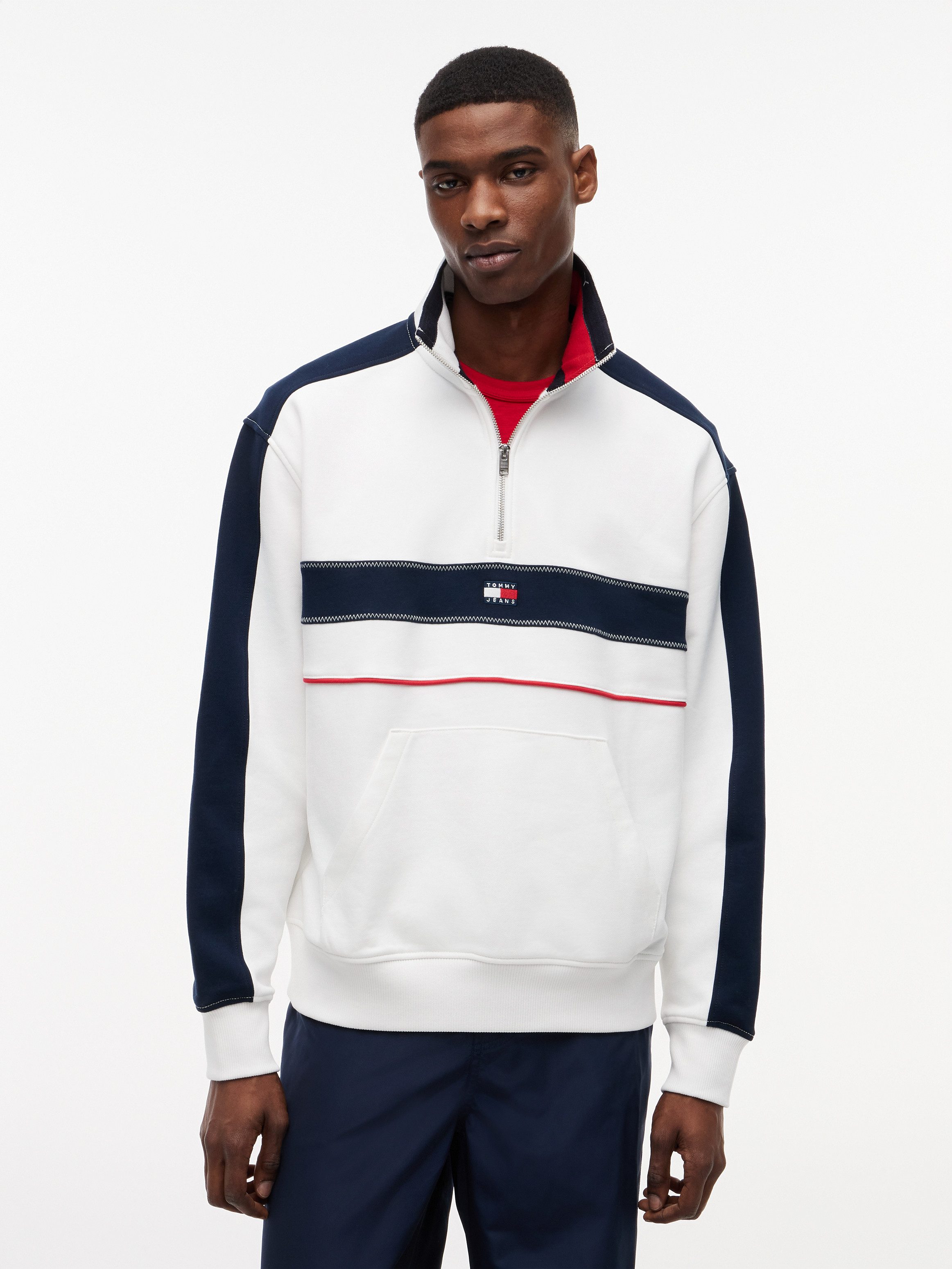 Tommy Jeans Sweatshirt TJM RLX COLOR BLOCK QUARTER ZIP Stehkragen mit Reißverschluss