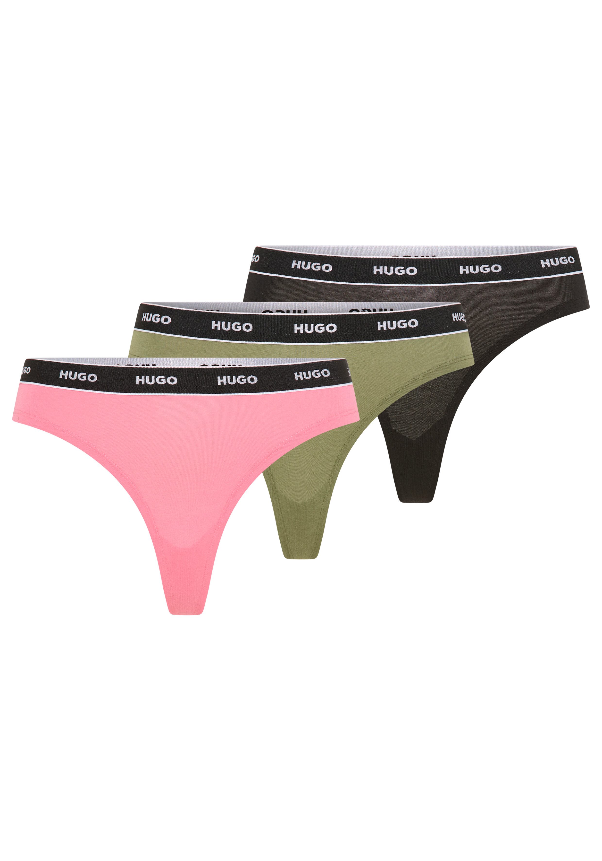 HUGO String TRIPLET THONG STRIPE elastischer Bund mit Logo, enganliegend
