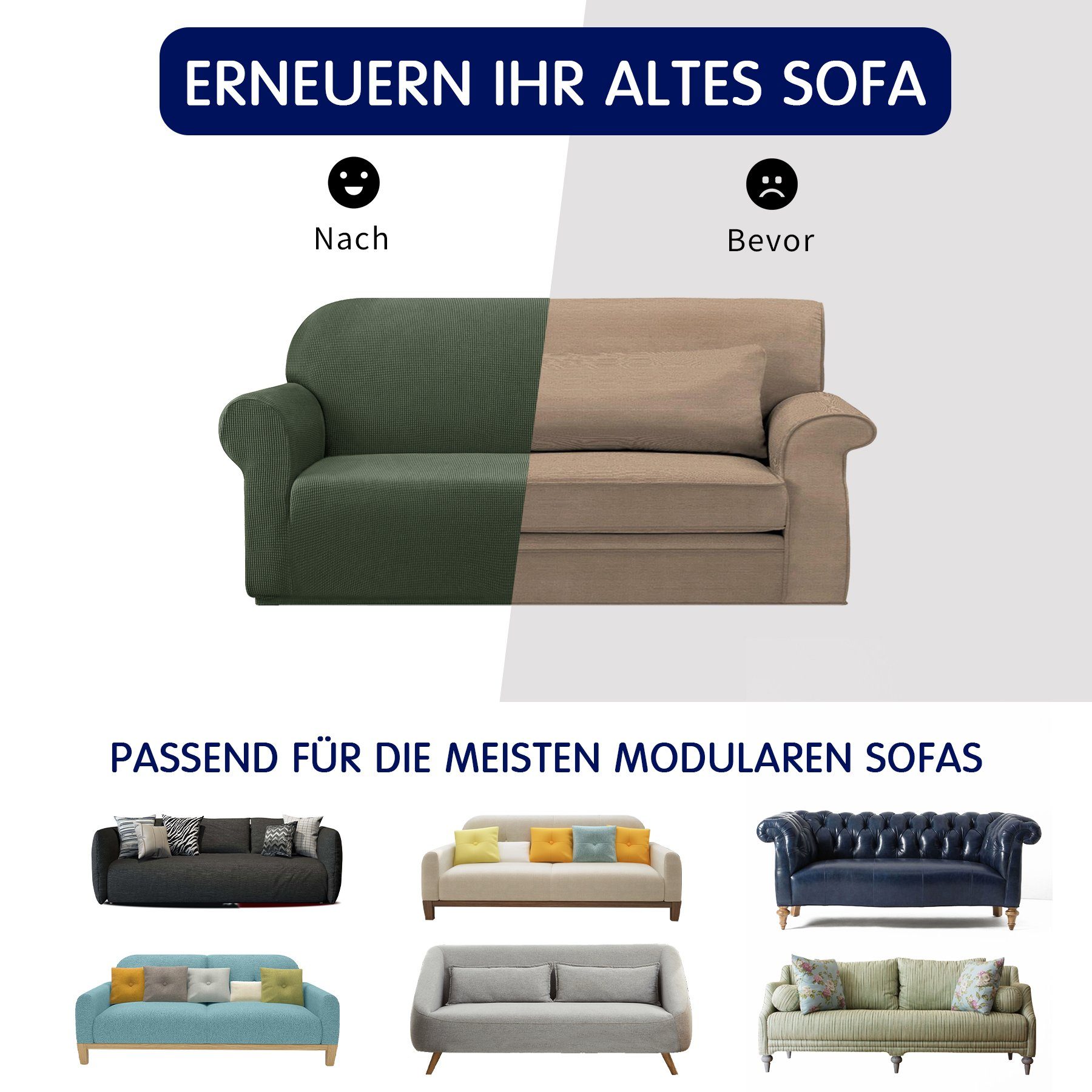 Sitzer waschbarer SUBRTEX, 1 Stoff Sofabezug, Dehnbarer Sofahusse Olivgrün