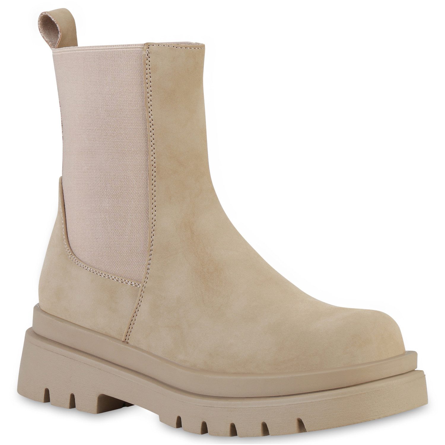 VAN HILL 837887 Plateaustiefelette Damen Stiefeletten Ella Trendy Plateau Boots mit Strick-Einsatz