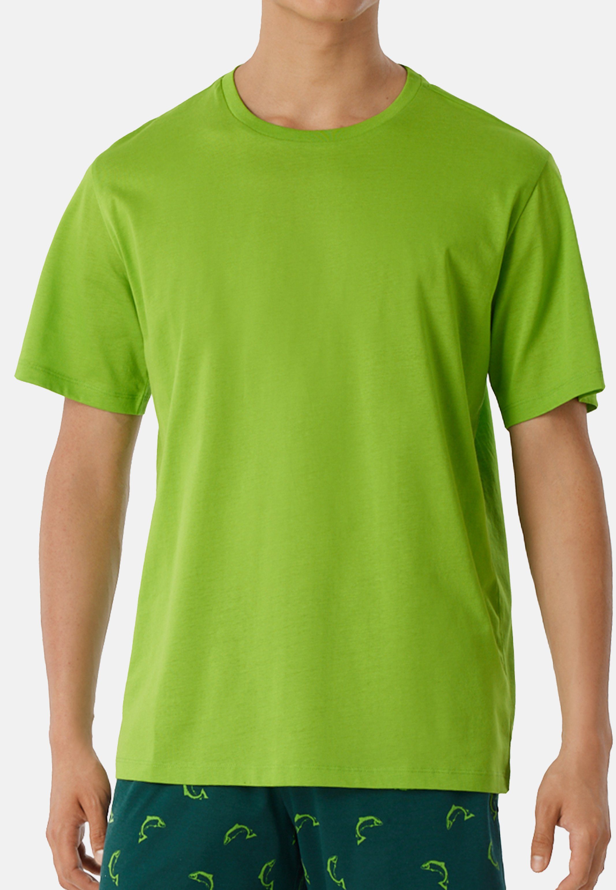 Schiesser Mix Innenetikett Lime Schlafanzug Pyjamaoberteil störendes Oberteil + ohne T-Shirt - Baumwolle (1-tlg) - Relax