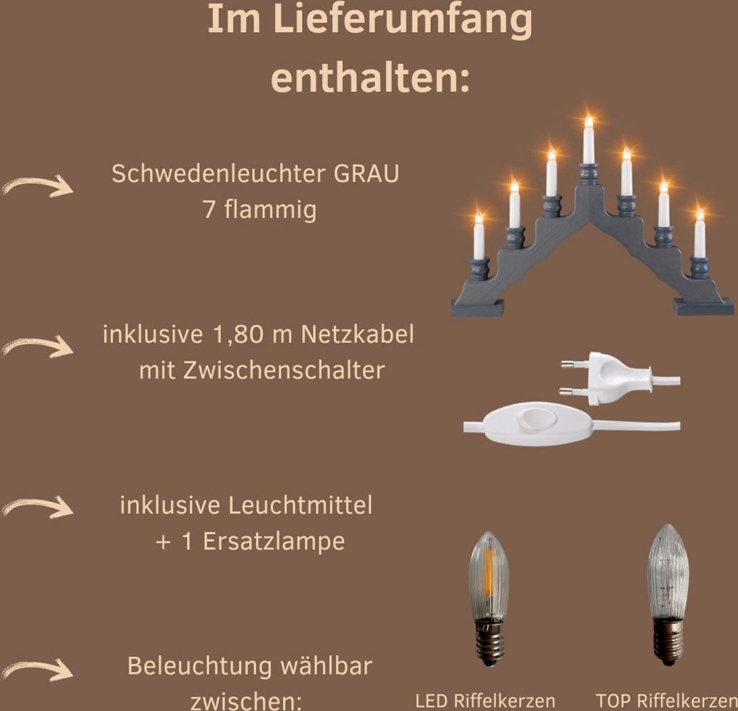 Weigla LED Lichterbogen Schwede, Made in Germany (1-tlg), 7-flammig