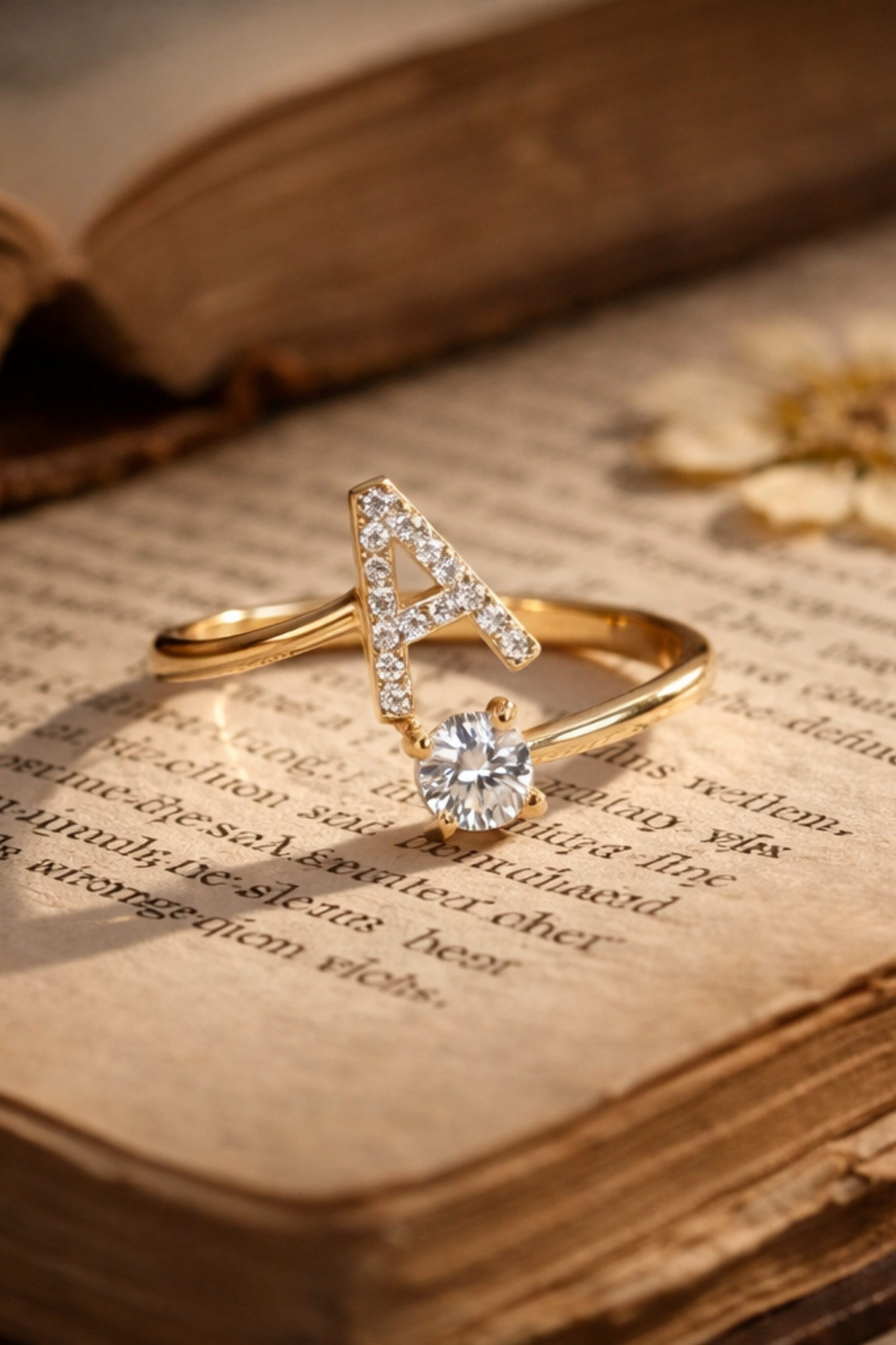 S&T Design Fingerring Buchstaben Ring Damen 14K Gold Vergoldet Silber Verstellbar Wasserfest (Goldring Geschenke für Frauen Freundin Mädchen Schmuck, 1-tlg., Bu – Bild 4 von 5